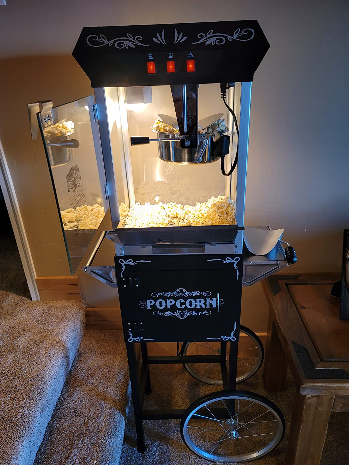 Foundation Popcorn Maker Machine with Cart - 8oz Stainless Steel Kettle Makes up to 48 Cups - Movie Theater Style Vintage Popcorn Machine Cart on Wheels by Great Northern Popcorn (Black) customer photo 2