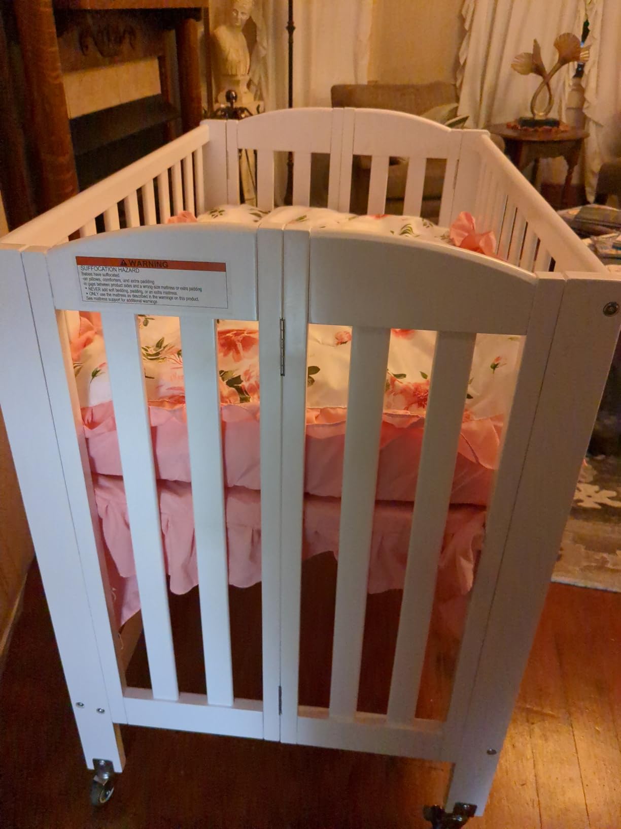 Dream On Me Mini Folding 3-in-1 Portable Baby Crib, Sturdy Locking Wheels | Mattress Included, 3 Adjustable Height, Compact Flat Fold for Small Spaces, GREENGUARD Gold & BSA Verified, White customer photo 2