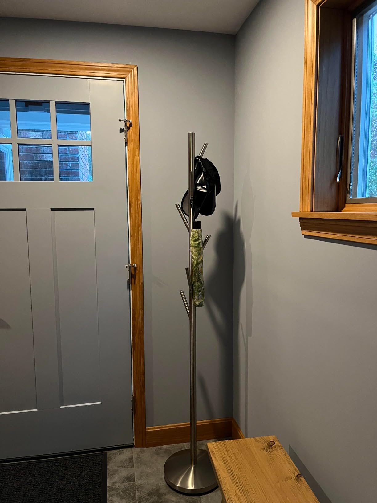 Adesso Coat Rack, Brushed Steel, 6 Hooks, Space-Saving, 67