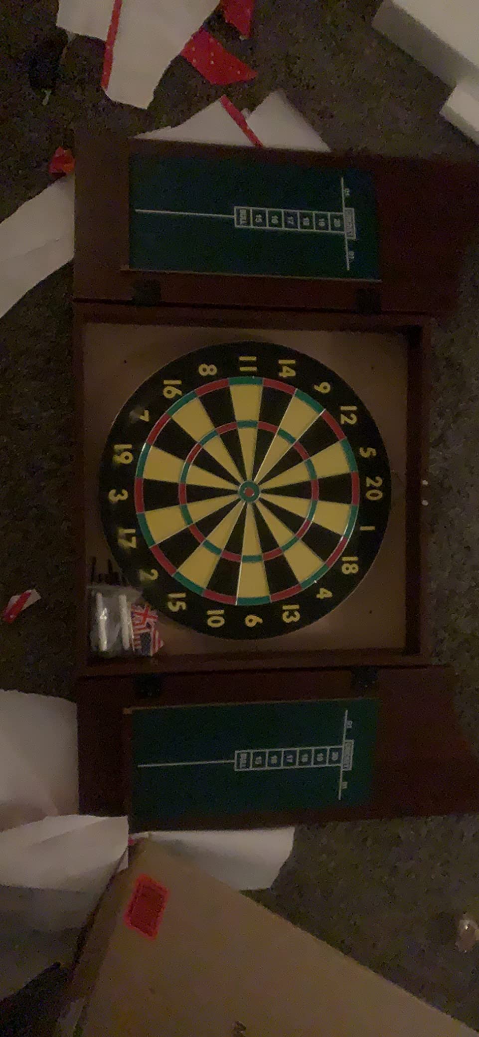 Trademark Poker Dart Board Cabinet Set with 18-inch Dartboard, 6 Steel-Tip Darts, and Chalkboard Scoring for Game Rooms, Man Caves, and Home Bars customer photo 1
