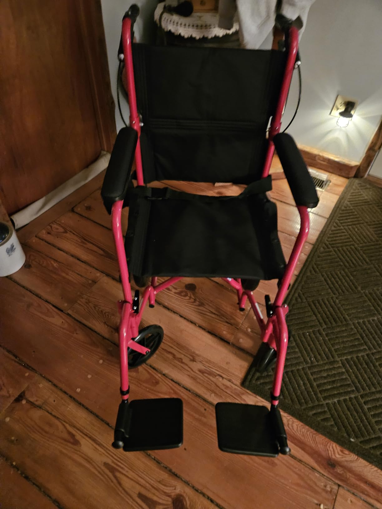 Drive Medical Lightweight Expedition Folding Transport Wheelchair, Blue | Folding Transport Wheelchair Features Hand Brakes, Large Rear Wheels and Compact Fold customer photo 1