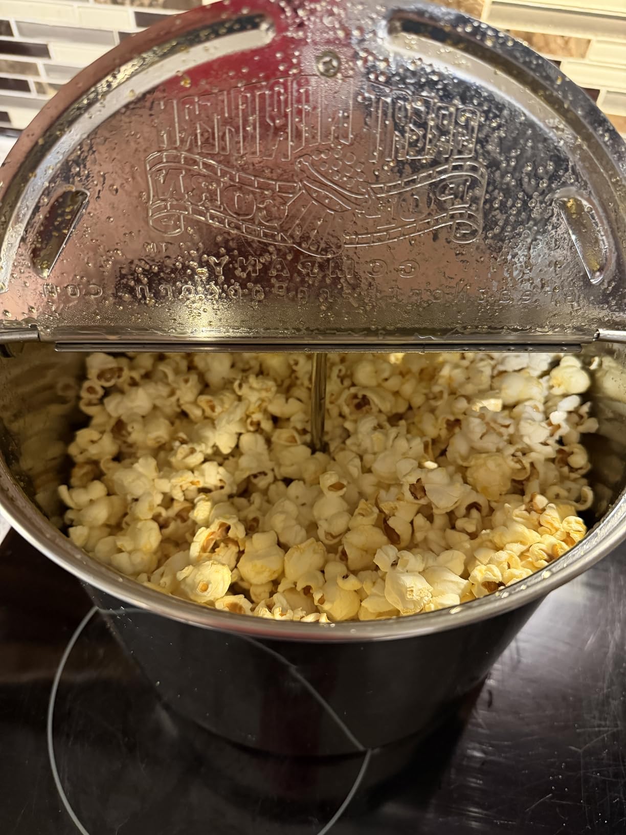 Stovetop Popcorn Maker - 6.5-Quart Stainless-Steel Popcorn Popper with a Hand Crank, Vented Lid, and Stir Paddle by Great Northern Popcorn (Silver) customer photo 2