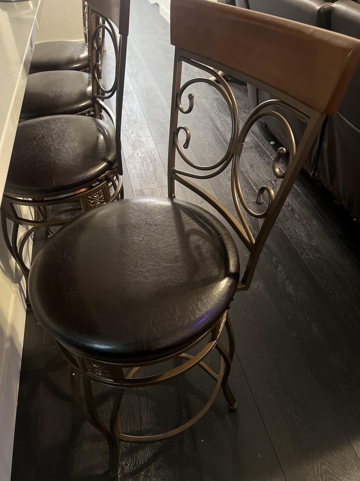 Powell Big and Tall Back Scroll Stool, Counter Height, Dark Bronze/Brown customer photo 2