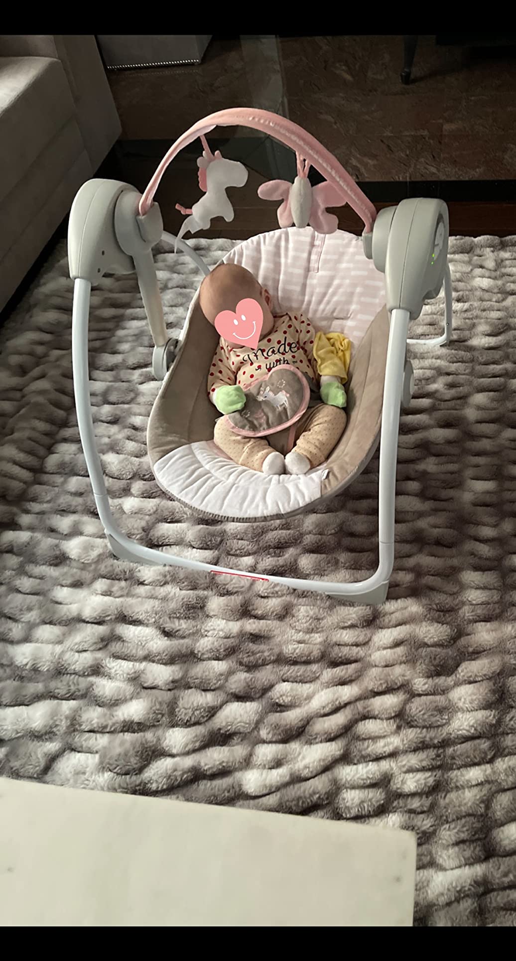Ingenuity Soothe 'n Delight Compact Portable 6-Speed Plush Baby Swing with Music, Folds Easy, 0-9 Months 6-20 lbs (Cozy Kingdom) customer photo 2