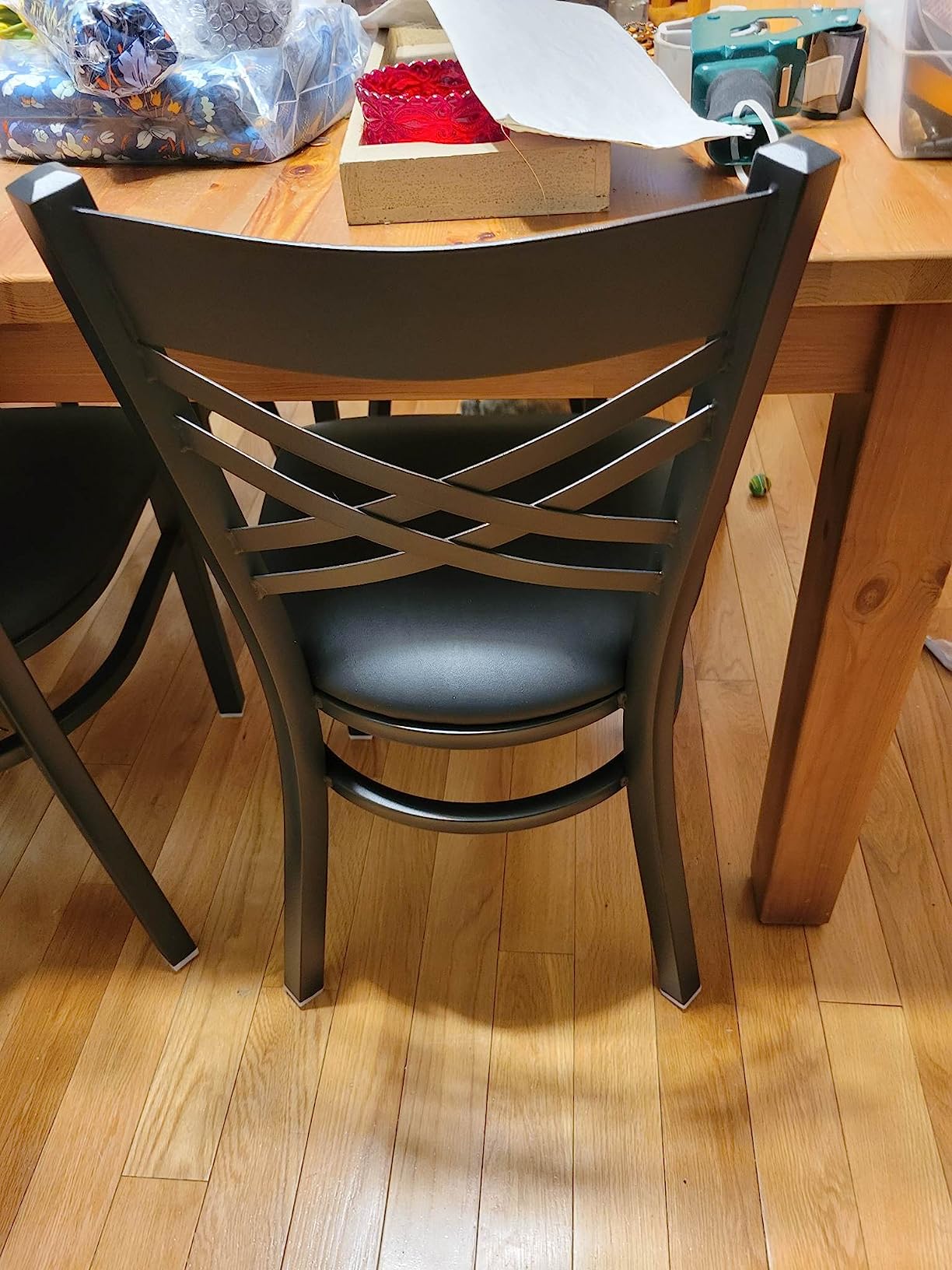 Flash Furniture 4 Pack HERCULES Series Black ''X'' Back Metal Restaurant Chair - Black Vinyl Seat customer photo 1