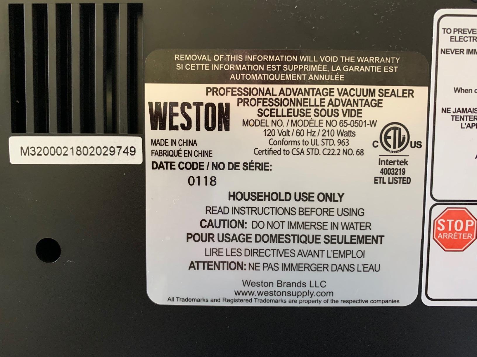 Weston 65-0501-W Professional Advantage Vacuum Sealer, 11
