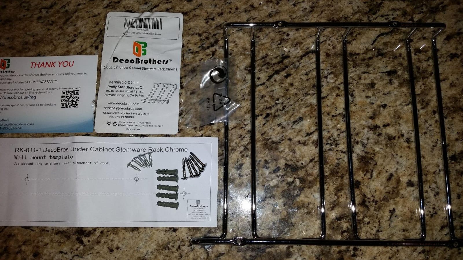Deco Brothers Under Cabinet Wine Glass Rack, 3 Rail Stemware Holder, Chrome customer photo 2