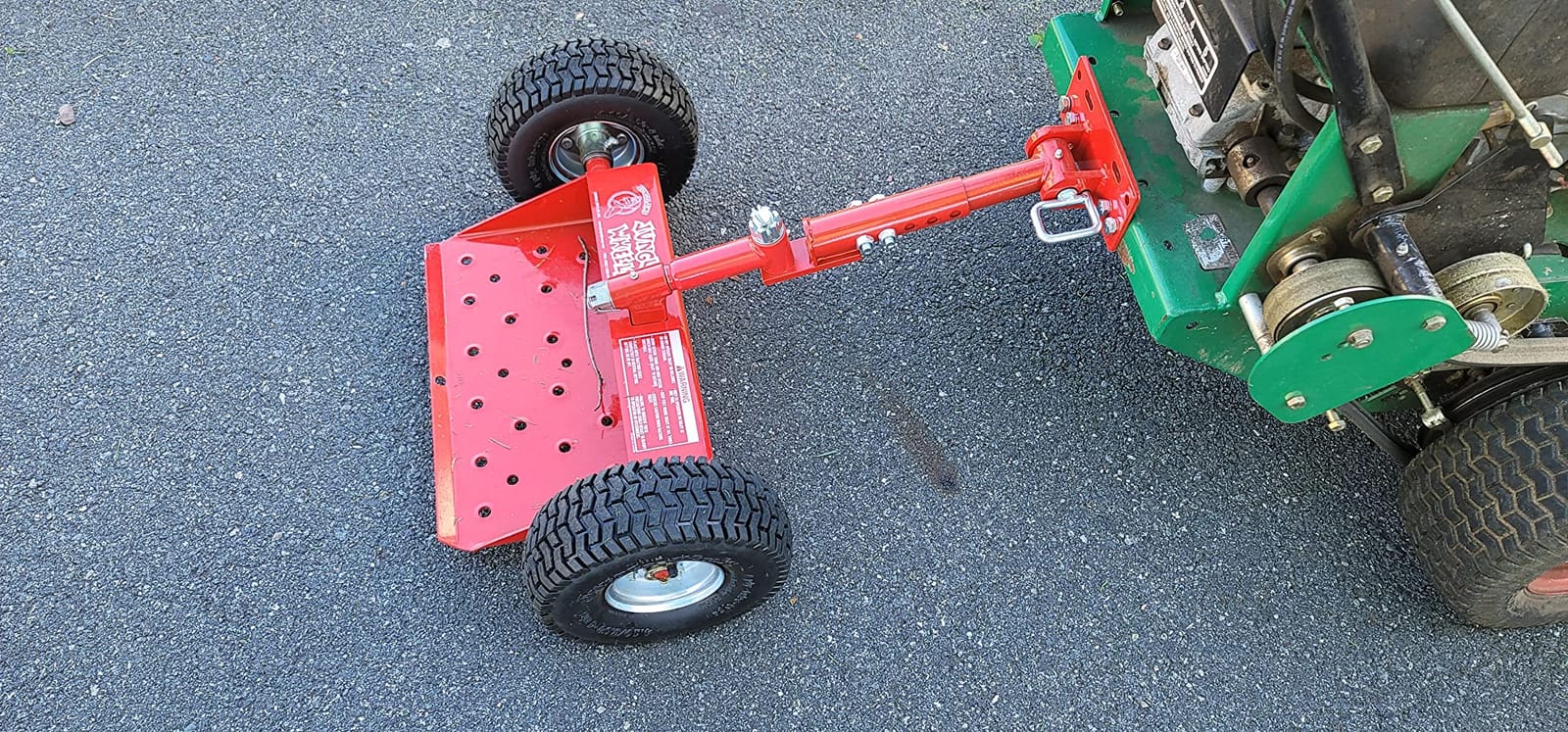 Jungle Jim's Jungle Wheels Lawn Mower Sulky - Red Edition - Stand-On Two-Wheel Sulky for Walk-Behind Mowers - Folding Trailer Hook Up - 10