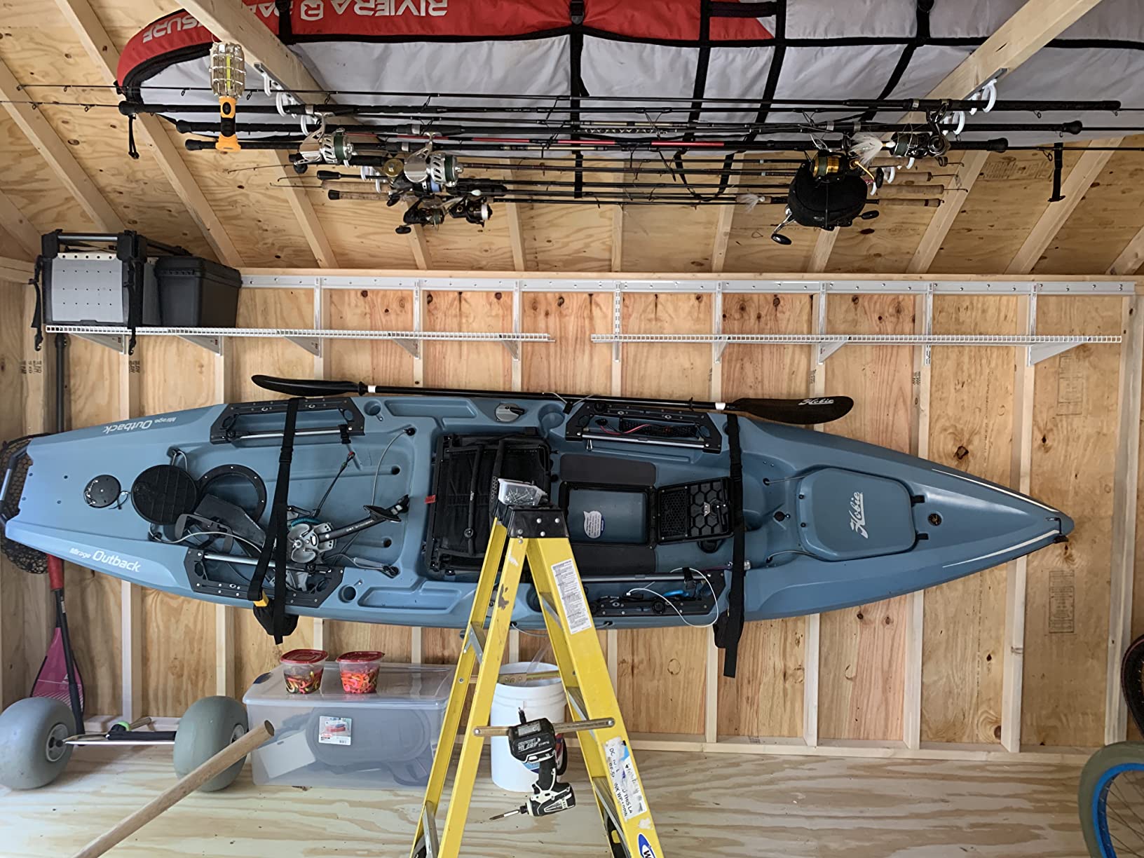 Suspenz Kayak Storage Rack, Big EZ Padded Wall Hangers/Hooks for Kayaks and Canoes, Indoor & Outdoor Wall Mounts, Powder-Coated Steel with Foam Pads & Safety Straps, Holds up to 150 lbs (12-2499) customer photo 1