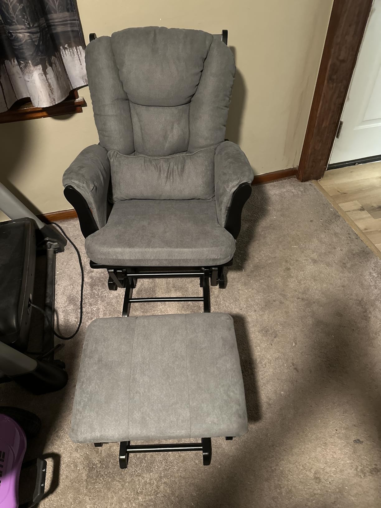 Storkcraft Tuscany Glider & Ottoman and Lumbar Pillow, Espresso/Taupe Swirl | GREENGUARD Gold Certified, Bonus Lumbar Cushion Included, Solid Wood Base, Smooth Motion, Award-Winning Nursery Rocking Chair customer photo 2