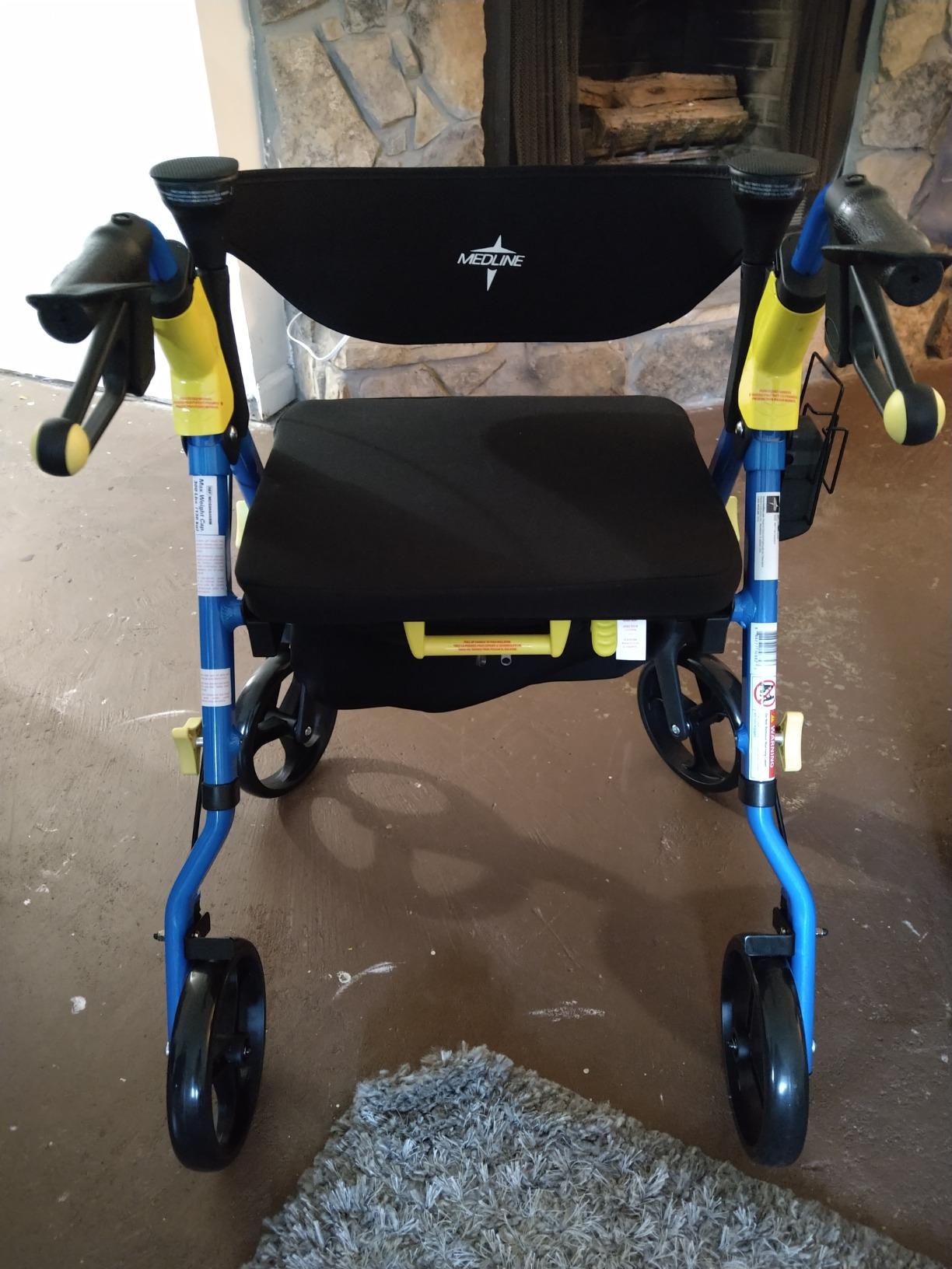 Medline Premium Empower Folding Mobility Rollator Walker with Memory Foam Seat, Black, 300 lb. Weight Capacity, 8