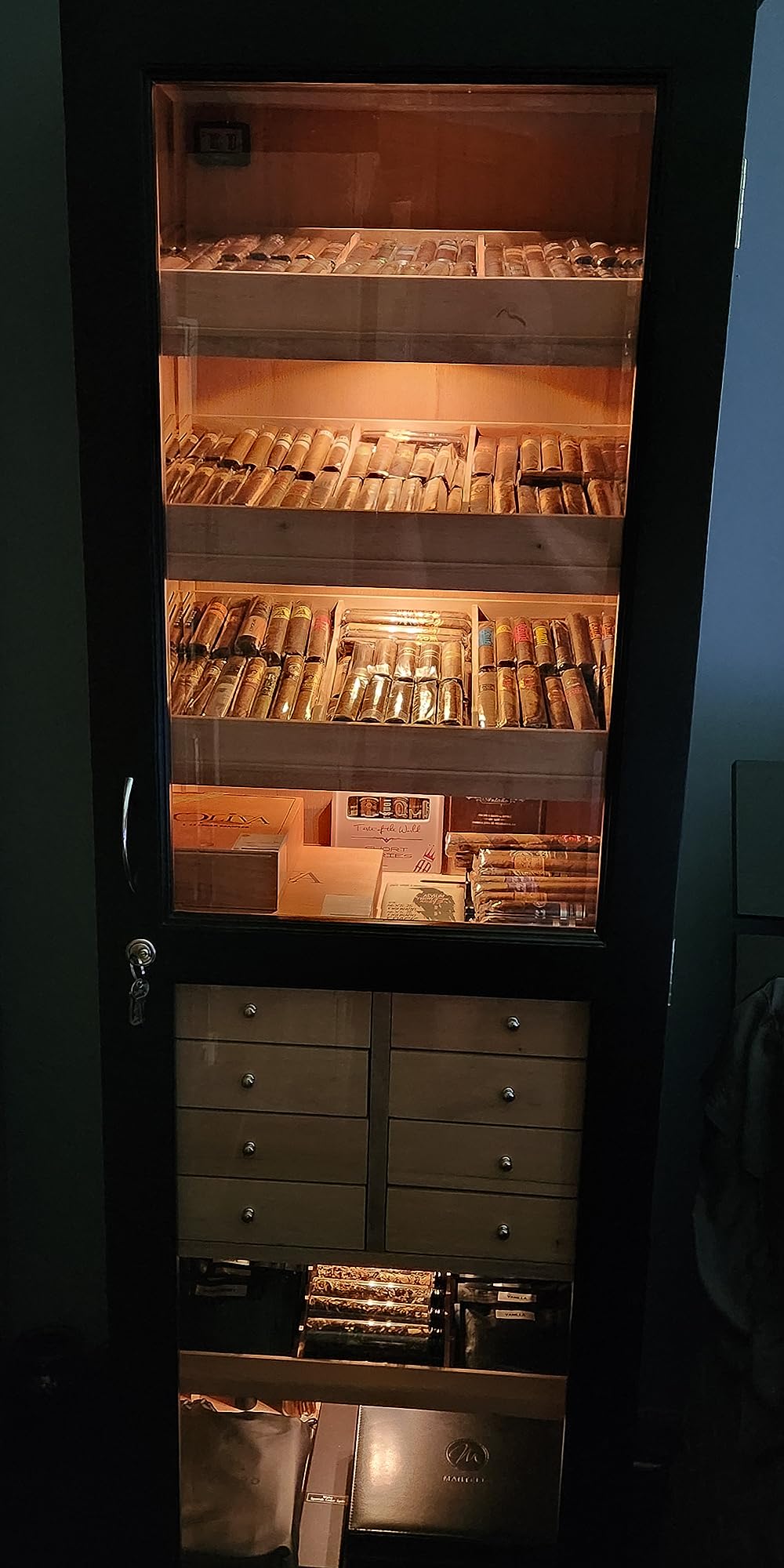 Black Tower Humidor with Adjustable Shelves and Drawers | Large Capacity Cigar Cabinet with Tempered Beveled Glass Door, Hygrometer, and Dried Spanish Cedar Lining - Holds 3000 Cigars customer photo 1