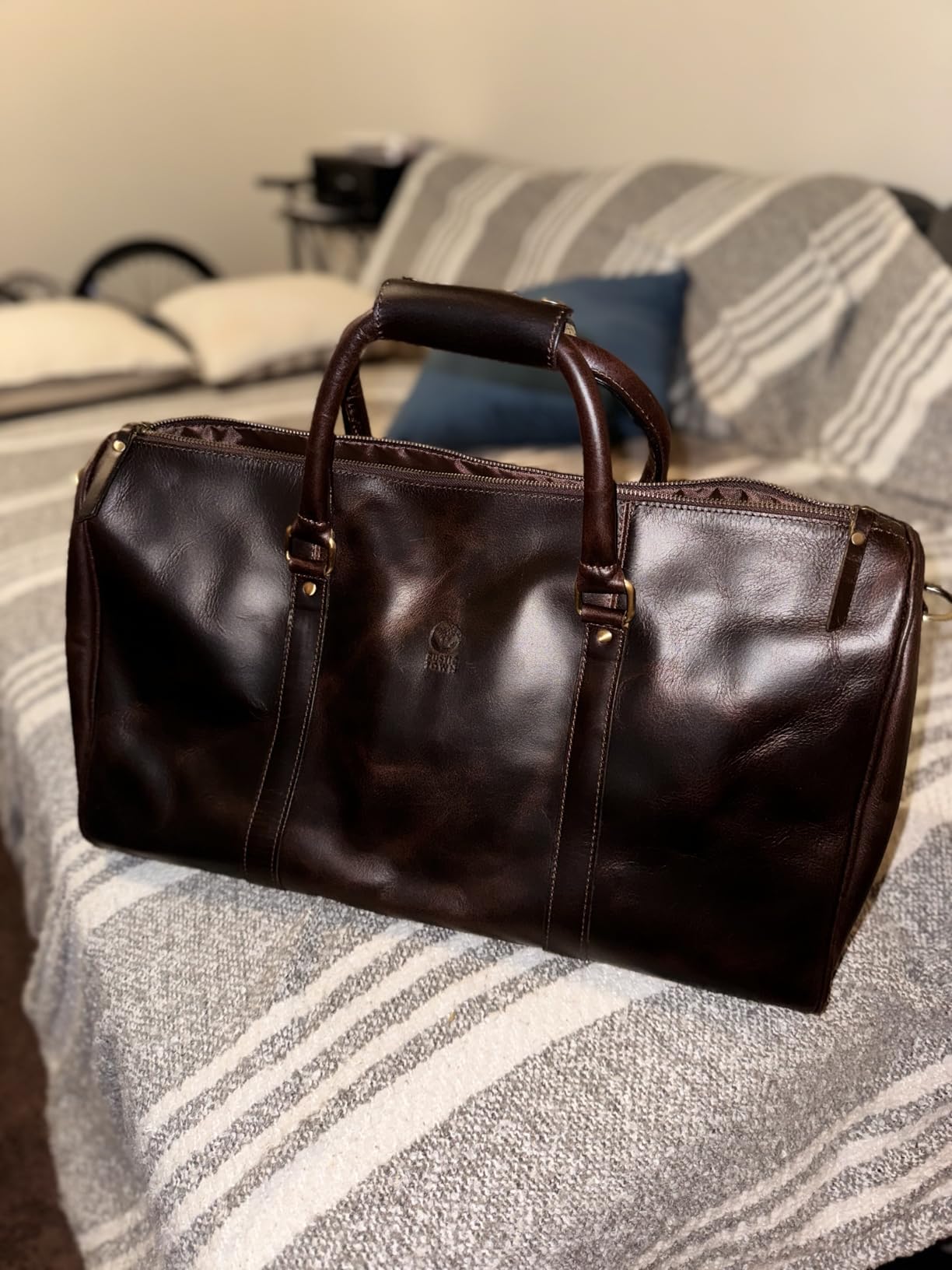 Leather Duffle Bag for Men - Full Grain Travel Weekender, Brown 20 Inch customer photo 2