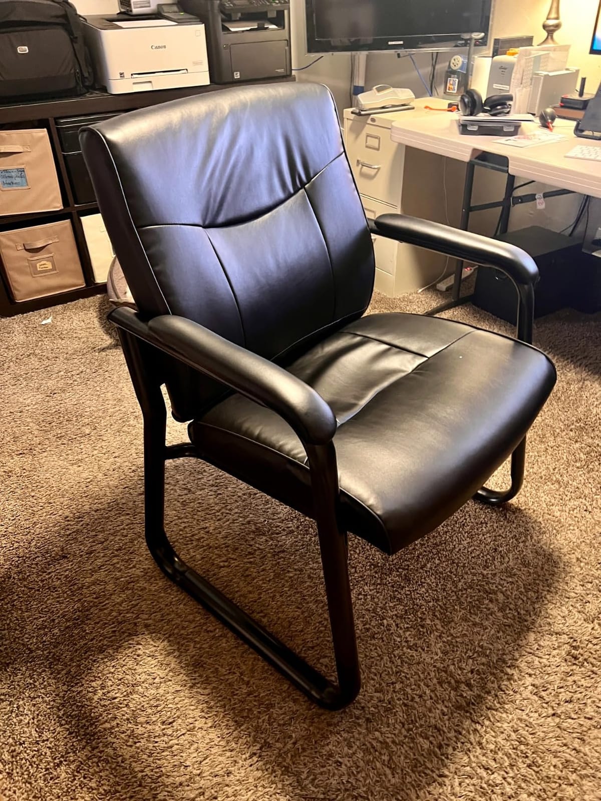 Flash Furniture Hercules LeatherSoft Reception Side Chair, Black | Lumbar Support, Sled Base, Commercial Grade, Office Use customer photo 2