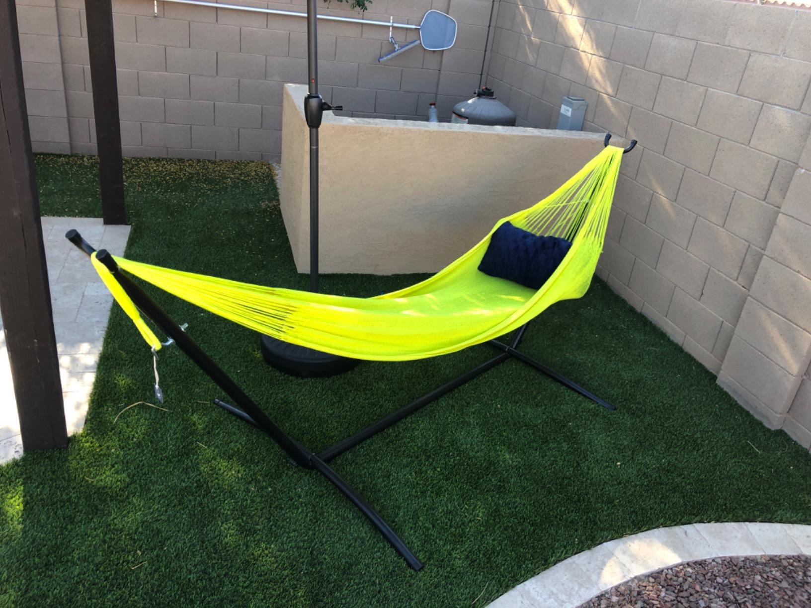 Sunnydaze Brazilian Portable Steel Hammock Stand, Black Finish | 400-Pound Capacity Hammock Hanging Frame, for Outside, Includes a Carrying Case, Powder-Coated Finish customer photo 2
