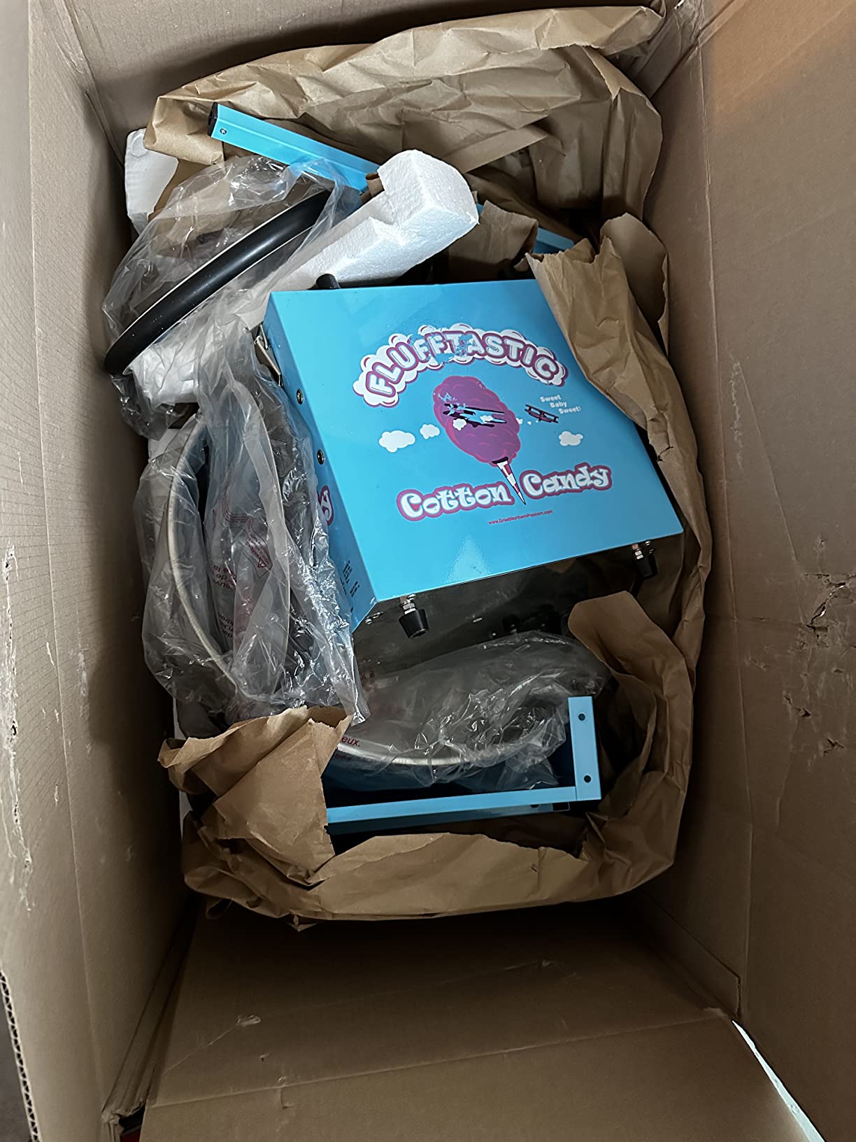 Cotton Candy Machine With Cart - 1000W Flufftastic Floss Maker With Stainless-Steel Pan, Side Trays, And 13in Wheels By Great Northern Popcorn (Blue) customer photo 2
