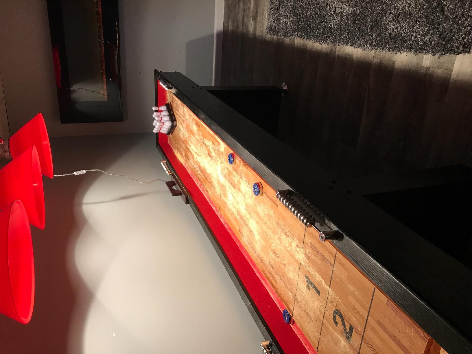 Hathaway Avenger 9 Ft Shuffleboard Table for Family Game Room - Poly-Coated Playfield, Built-in Scorer & Cabinet, Carpeted Gutters, 8 Pucks, Brush & Wax - Black Finish customer photo 1