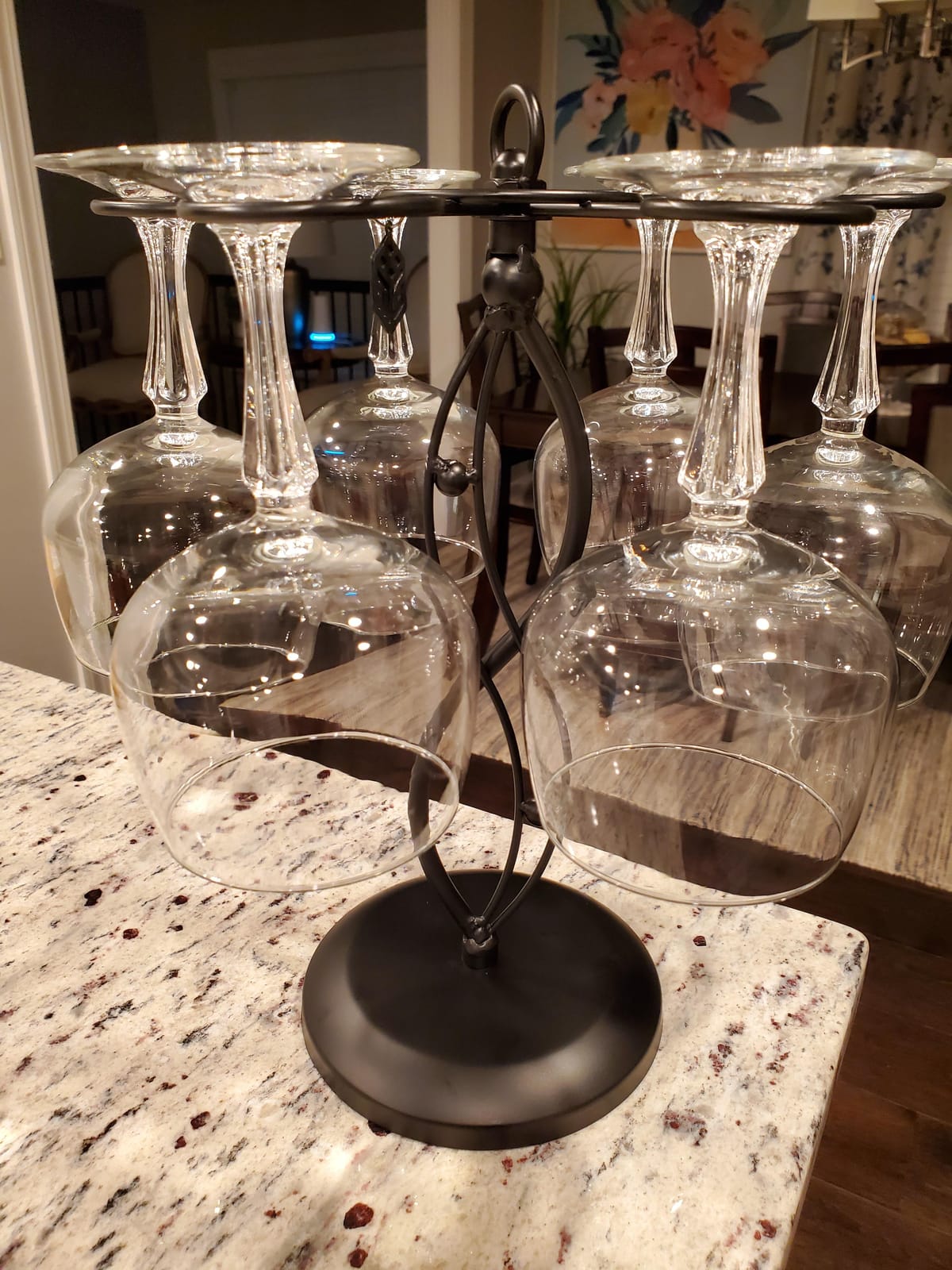 MyGift 6-Hook Rotating Wine Glass Rack, Black Metal Stemware Holder | Countertop Organizer With Sturdy Base, Decorative Scrollwork For Goblets, Champagne Flutes, Barware, Kitchen & Dining Table customer photo 1