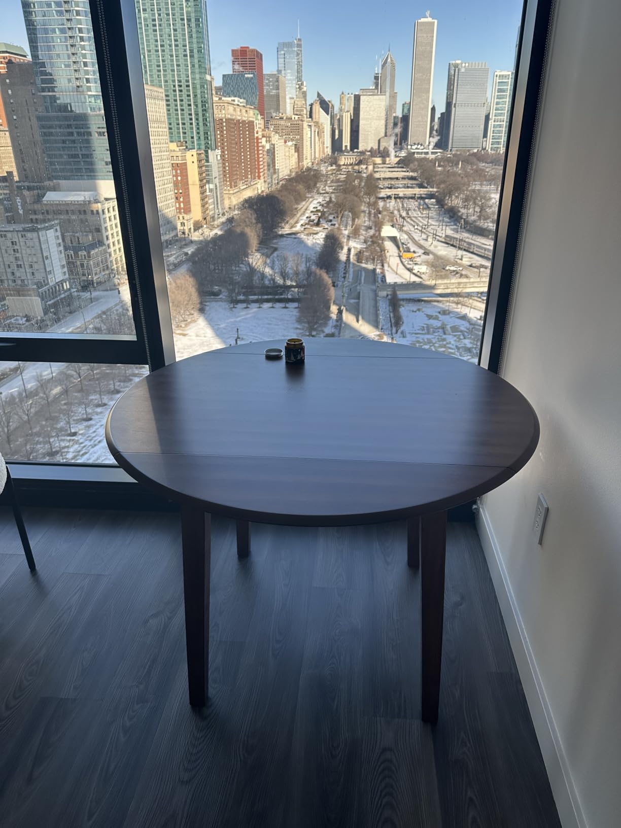 Signature Design by Ashley Small Round Drop Leaf Dining Table, Brown | Dual-hinged 36-inch extendable top for compact spaces, Made of veneers, wood and engineered wood, Hammis Series customer photo 2
