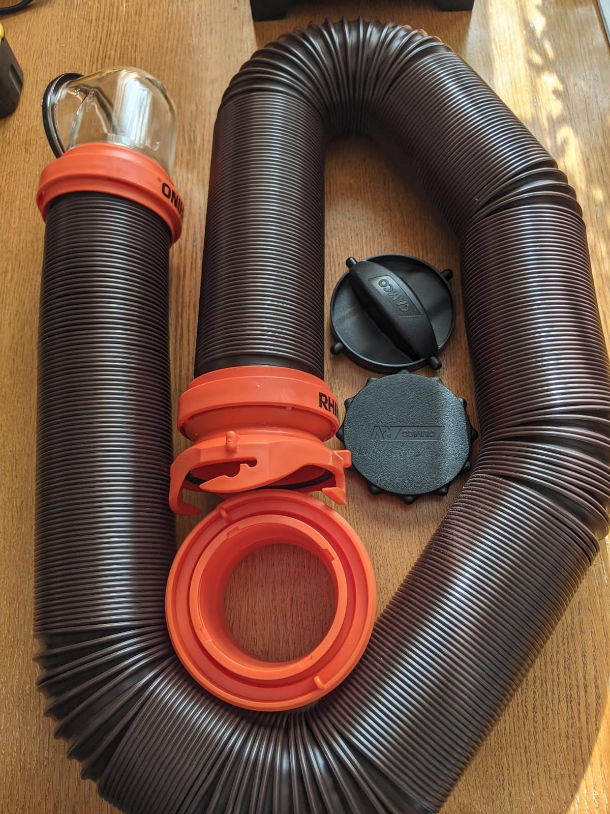 Camco RhinoFLEX 15 Ft Complete RV Sewer Hose Kit, Swivel Bayonet Fittings | 23 Mil Polymer Hose, Swivel Bayonet & Lug Fittings, Transparent Elbow with Sewer Adapter, Storage Caps Included customer photo 2