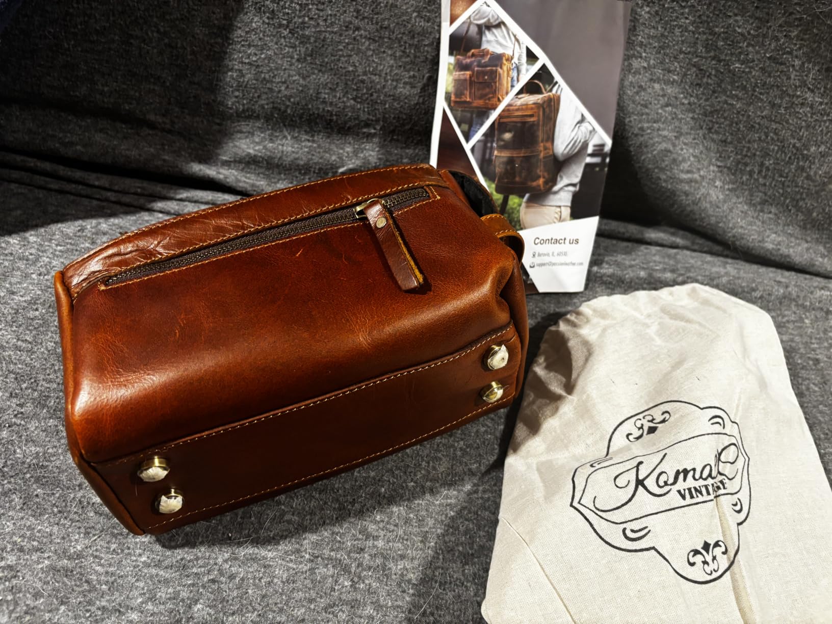 KomalC Buffalo Leather Toiletry Bag for Men & Women, Travel Pouch customer photo 2