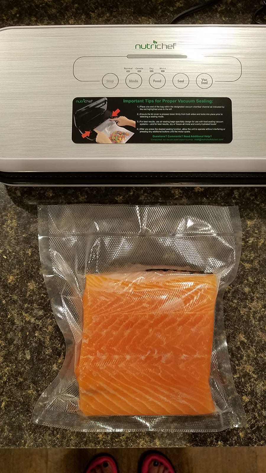 NutriChef Food Vacuum Sealer Machine - Automatic Air Sealing System for Dry & Moist Foods, LED Touch Controls, Includes Vacuum Bags, Hose & Wine Stopper, High Suction Power, 14