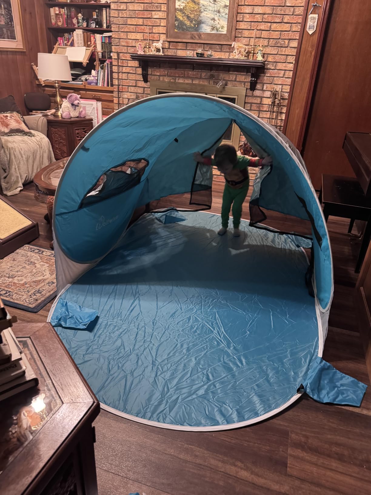 Wolfwise Pop Up Beach Tent, Easy Setup Sun Shade Shelter Foldable 3 Person | Instant Beach Sunshade Umbrella for Sand Popup, UPF 50+ UV Protection, Portable Carry Bag, 57L x 87D x 47H Blue customer photo 1