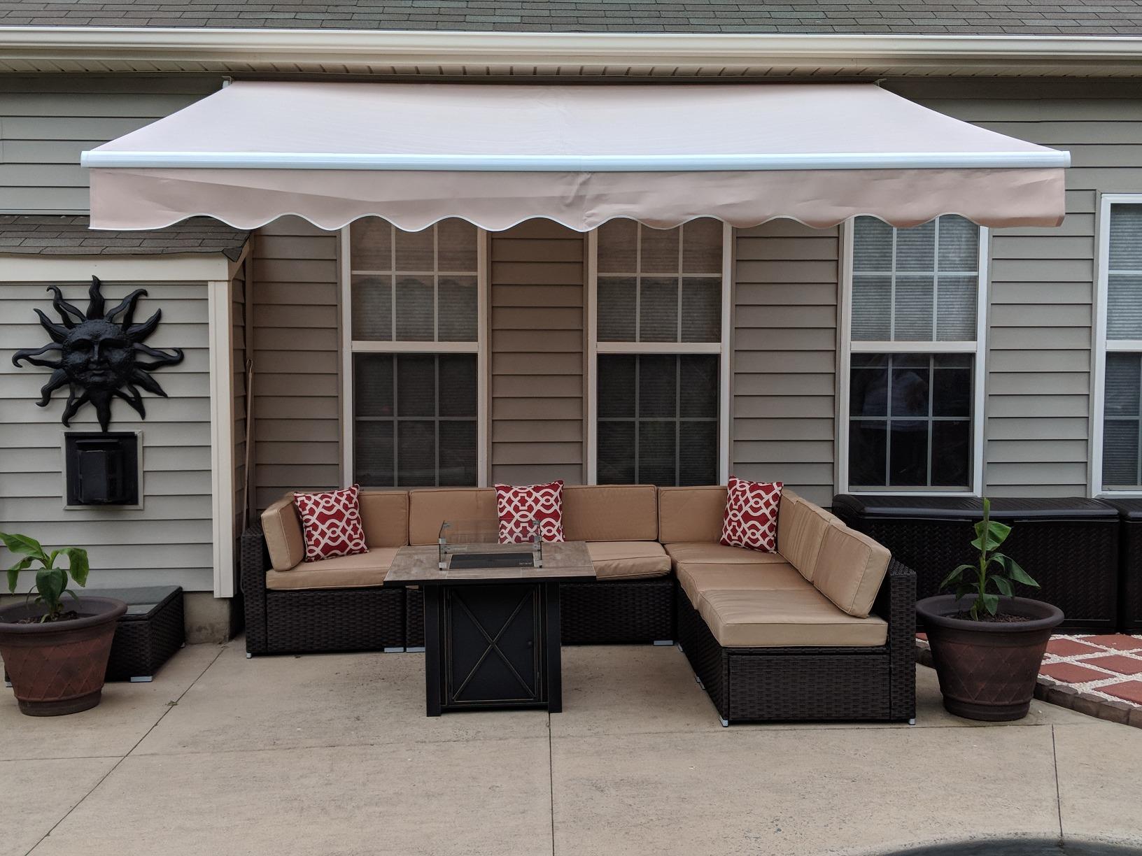 Diensweek 12'x10' Patio Awning Retractable, Fully Assembled Manual Commercial Grade - Quality 100% 280G Polyester Window Door Sunshade Shelter - Deck Canopy Balcony P100 Series (12'x10', Beige) customer photo 2