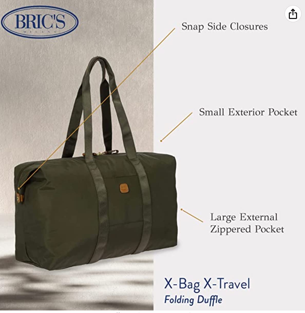 Bric's X-Bag/X-Travel 2.0 Overnight Weekender Duffel, Water-Resistant Folding Carry-On with Leather Trim, Removable Shoulder Strap and Pass-Through Sleeve - Mini Bag Included - 22 Inch, Black customer photo 1