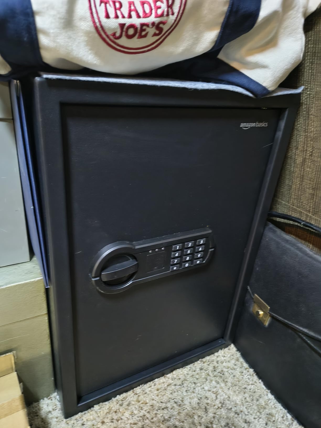 Amazon Basics Steel Home Security Safe with Electronic Keypad, Programmable Combination Lock for Documents, Jewelry, Valuables, Removable Shelf, 1.52 Cubic Feet, Black, 13.8