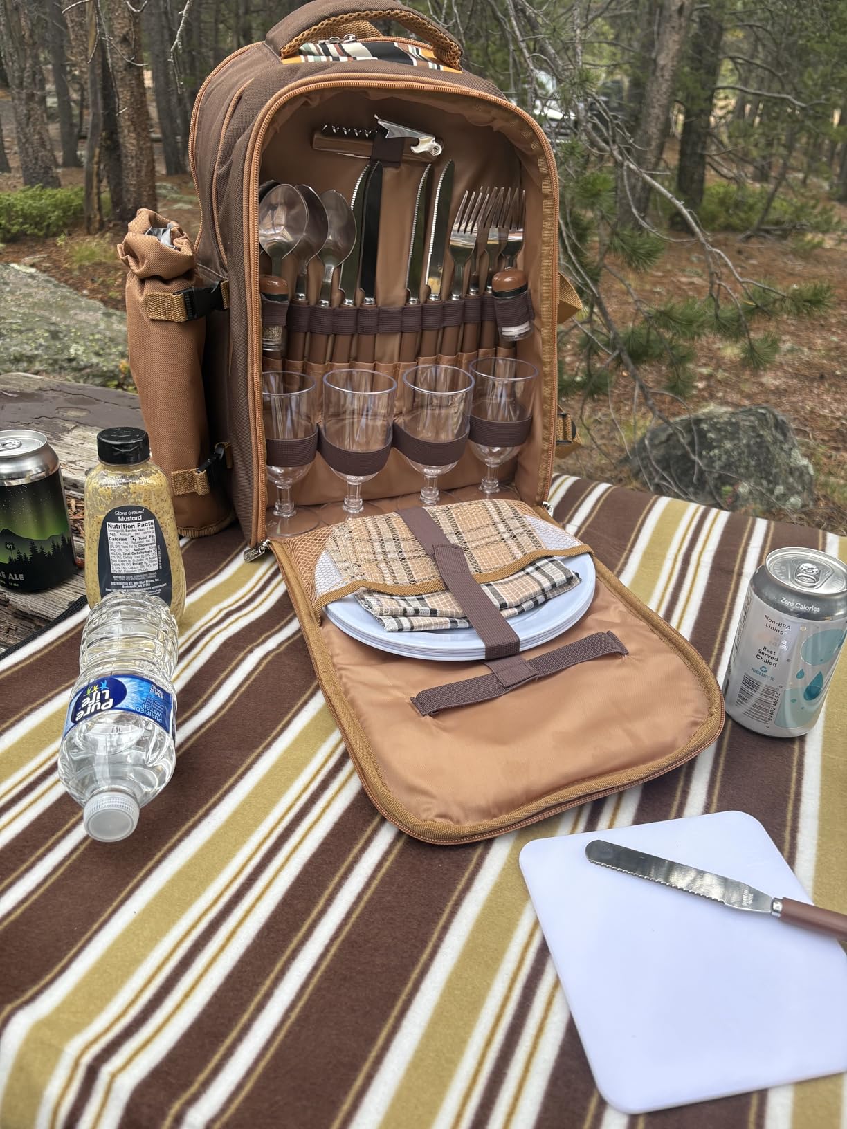 Picnic Backpack, 4-Person with Blanket & Wine, Family & Lovers Gift, Blue | Insulated Compartment, Padded Straps, Couple Gifts, Corporate Gifts, Family, Camping, Beach, Climbing, Parks customer photo 1