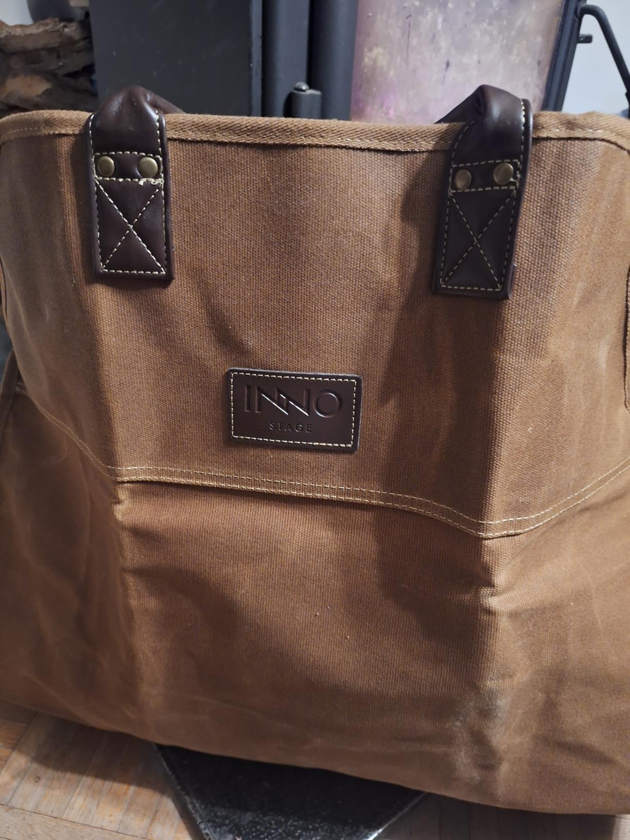 INNO STAGE Waxed Canvas Firewood Log Carrier | Extra Large Capacity, Waterproof, Heavy Duty, Wood Tote Bag Holder, for Fireplace, Wood Stove Indoor, Outdoor, Camping customer photo 1