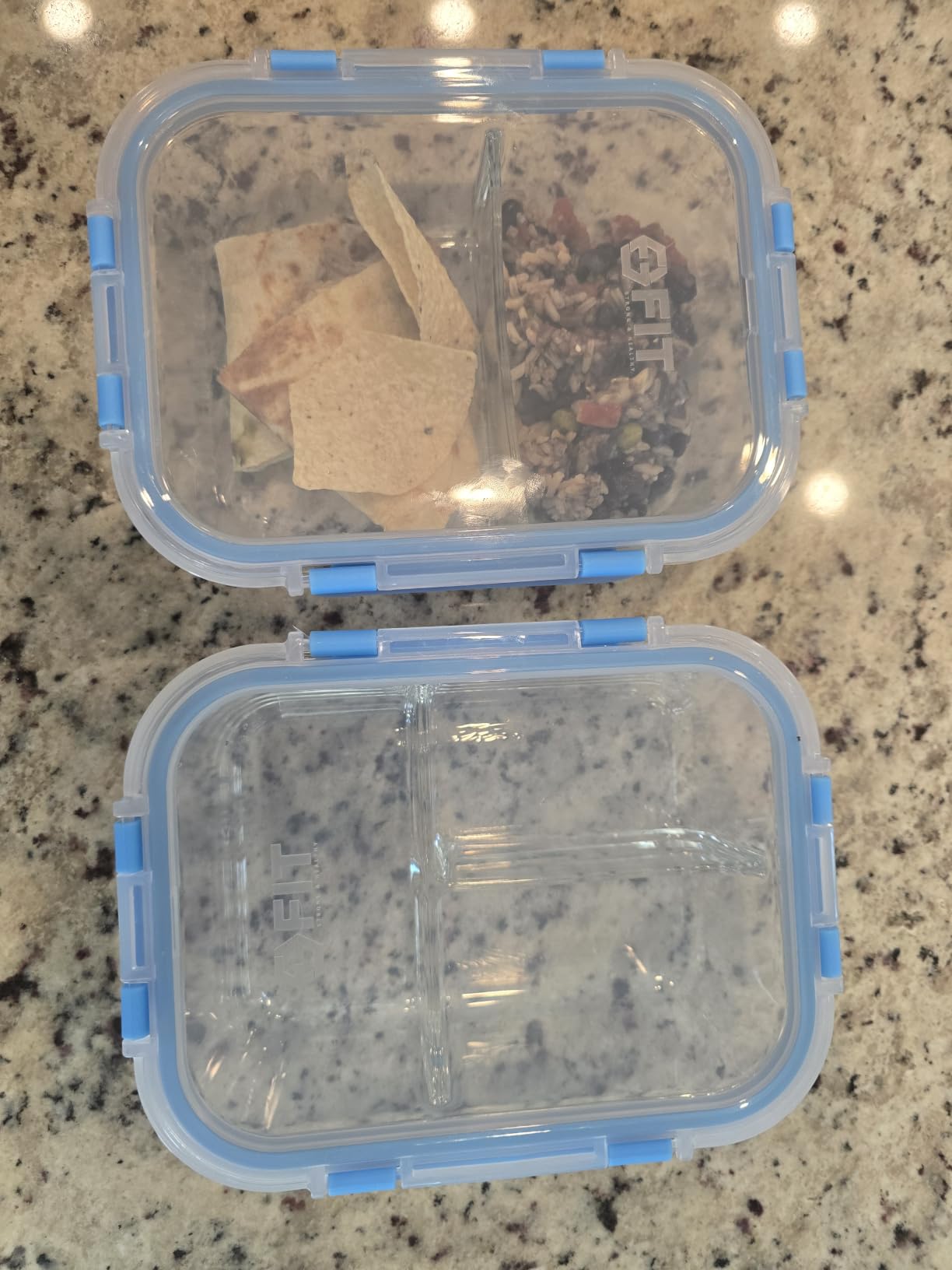 Glass Meal Prep Containers 2 and 3 Compartments, Leak-Proof, 32 oz, 4 Pack | Food Storage Bento Box, Lunch Containers Set, Snack Boxes, Portion Control, Dishwasher Oven Freezer Safe, Airtight Lids Blue customer photo 1