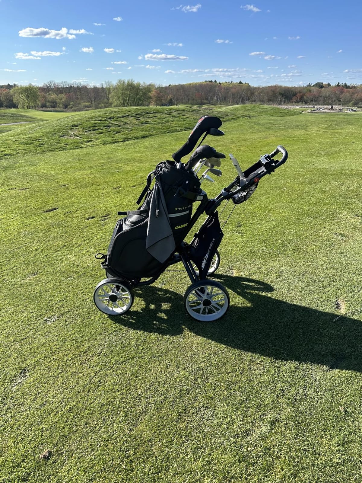 CaddyTek 4 Wheel Golf Push Cart - Caddycruiser One Version 8 1-Click Folding Trolley - Lightweight, Compact Pull Caddy Cart, Easy to Open customer photo 2