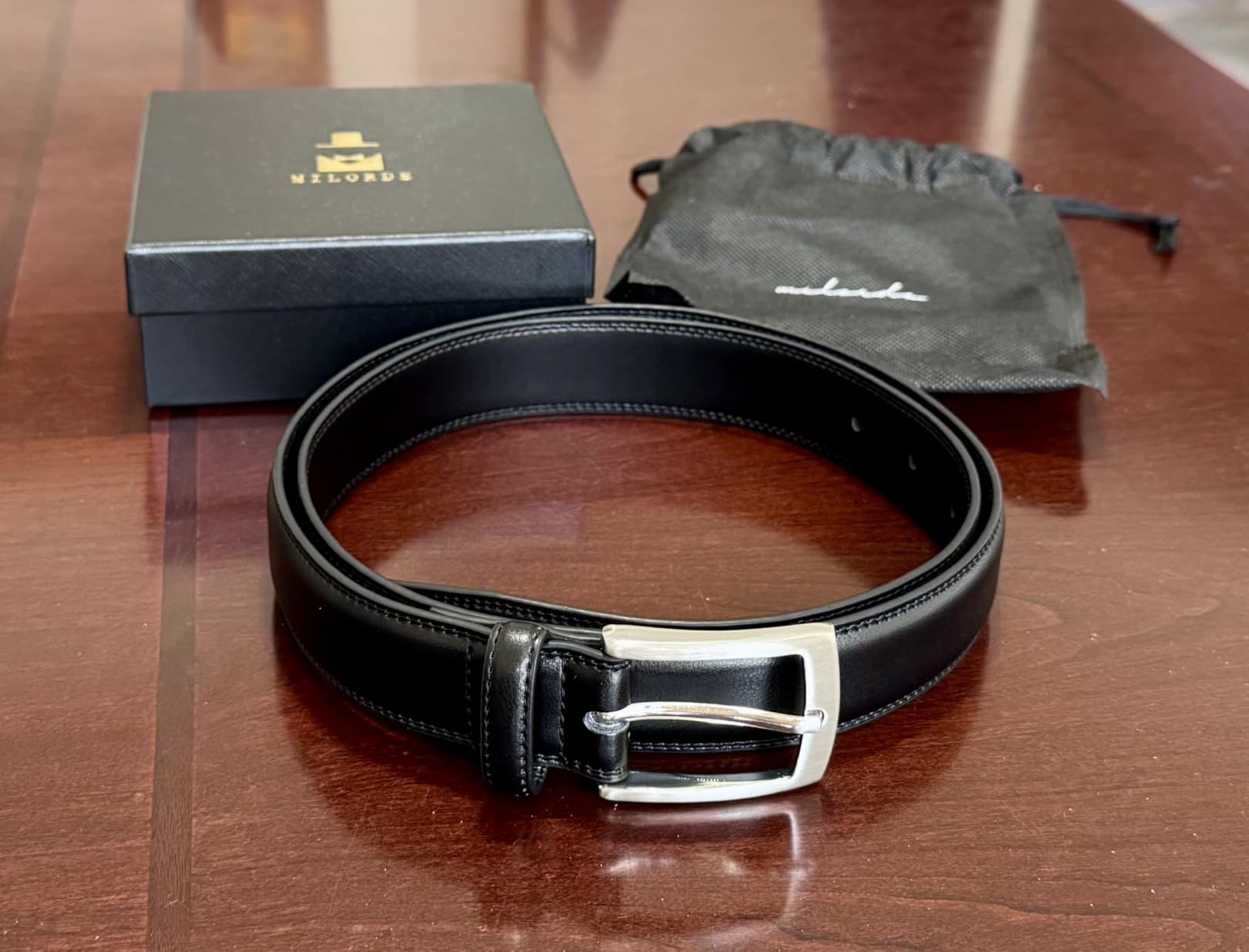 MILORDE Men's Genuine Leather Dress Belt, Handmade, 100% Cow Leather, Fashion & Classic Designs for Work Business and Casual customer photo 1
