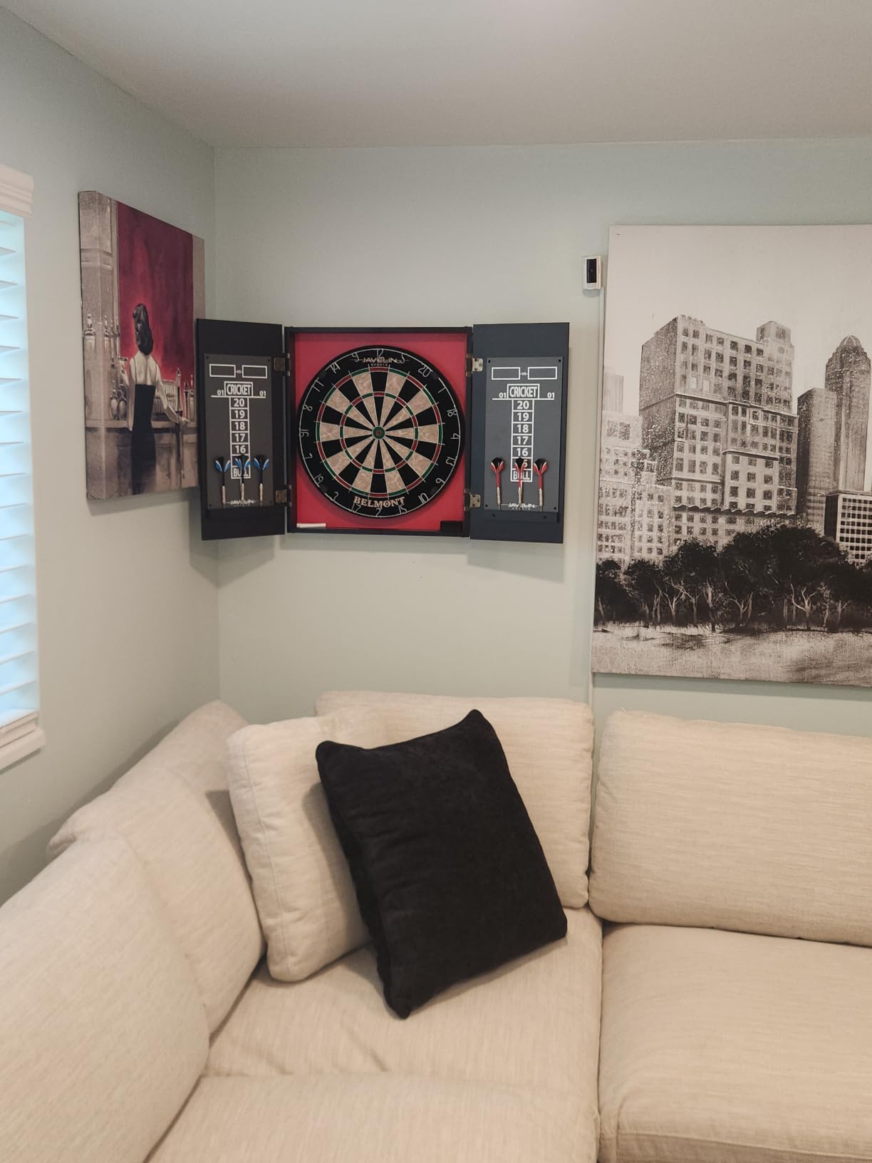 EastPoint Belmont Dart Board Cabinet, 6 Steel Tip Darts, Game Room Decor | Official Size, Self-Healing Sisal, Staple-Free Bullseye, Built-In Scoring & Storage, Man Cave Decor, For Family Game Nights customer photo 1