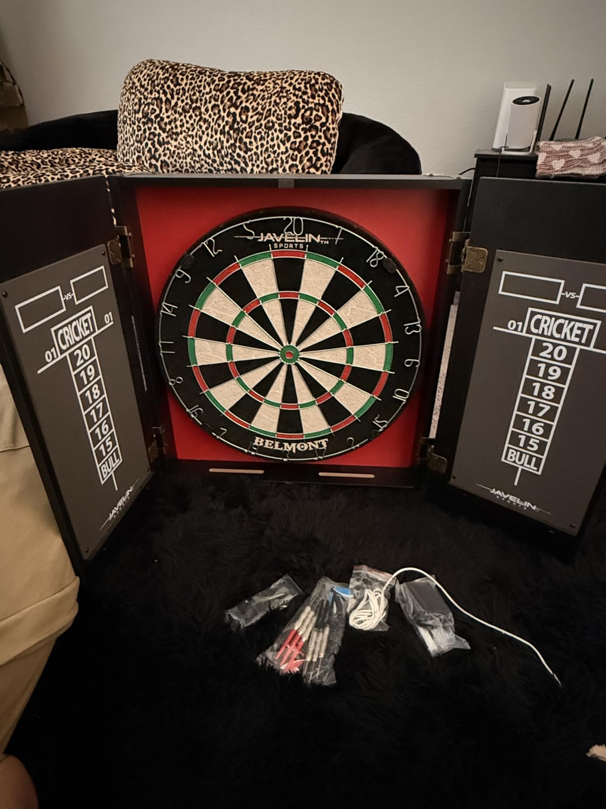 EastPoint Belmont Dart Board Cabinet, 6 Steel Tip Darts, Game Room Decor | Official Size, Self-Healing Sisal, Staple-Free Bullseye, Built-In Scoring & Storage, Man Cave Decor, For Family Game Nights customer photo 2