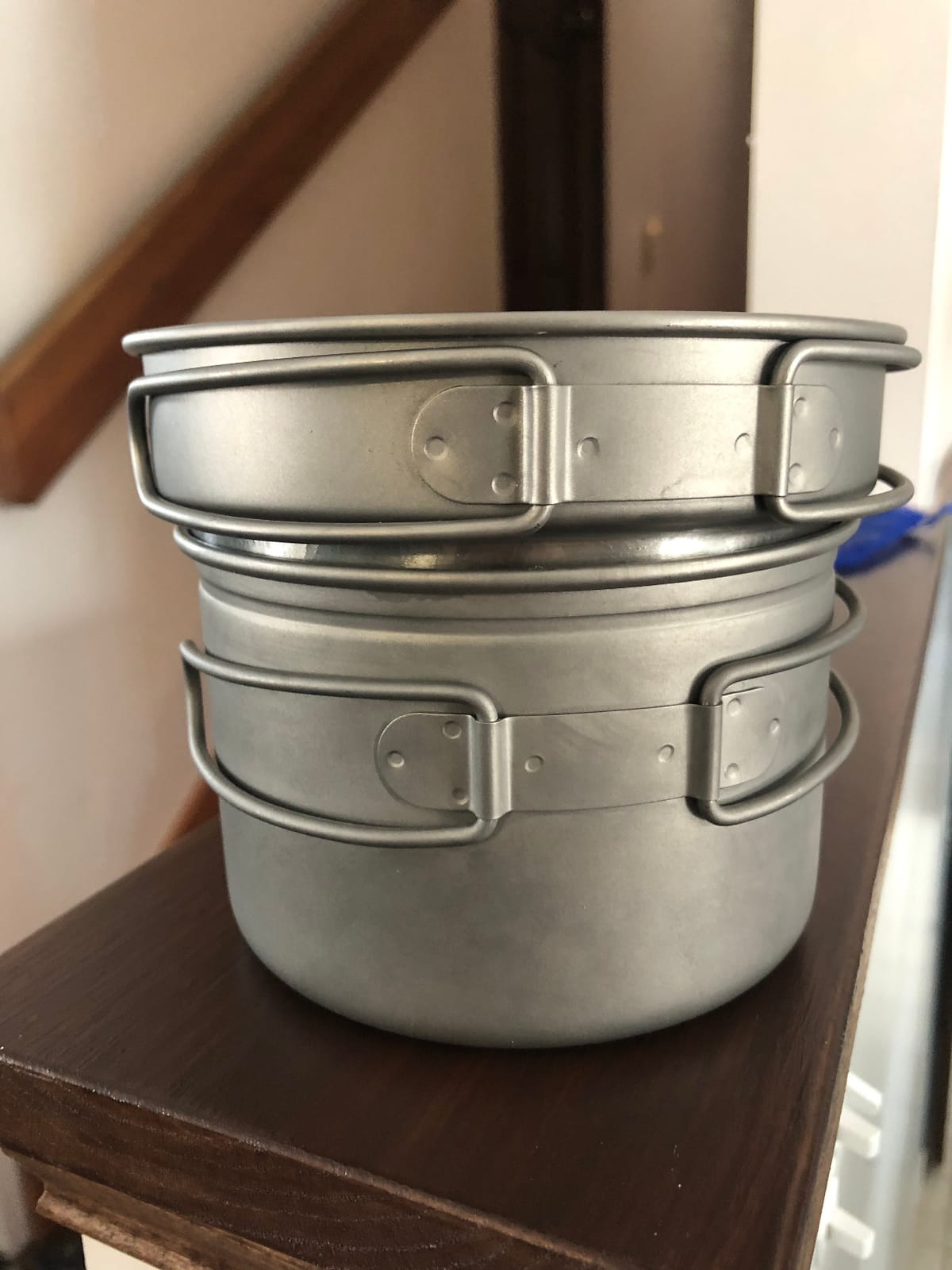 iBasingo Titanium Pot Pan Set with Folding Handle - Ultralight Portable Outdoor Cookware Mess Kit for Camping, Picnic, Travel & Backpacking (1080ml Soup Pot, 900ml Cup, 500ml Frying Pan) customer photo 1