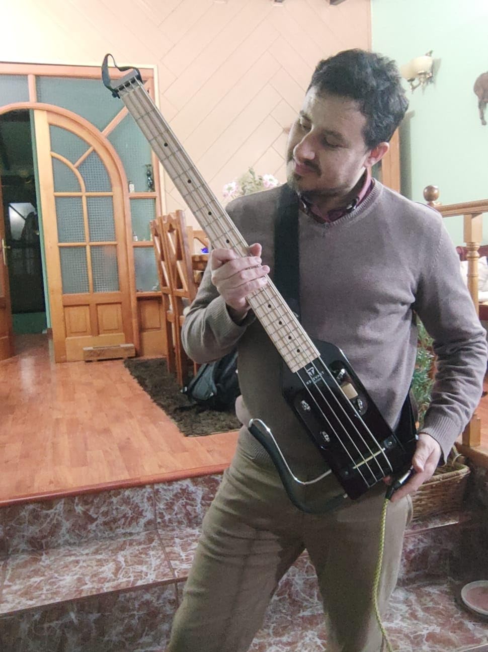 Traveler Guitar Ultra-Light Gloss Black Bass Guitar | Small Travel Bass with Removable Lap Rest | 30