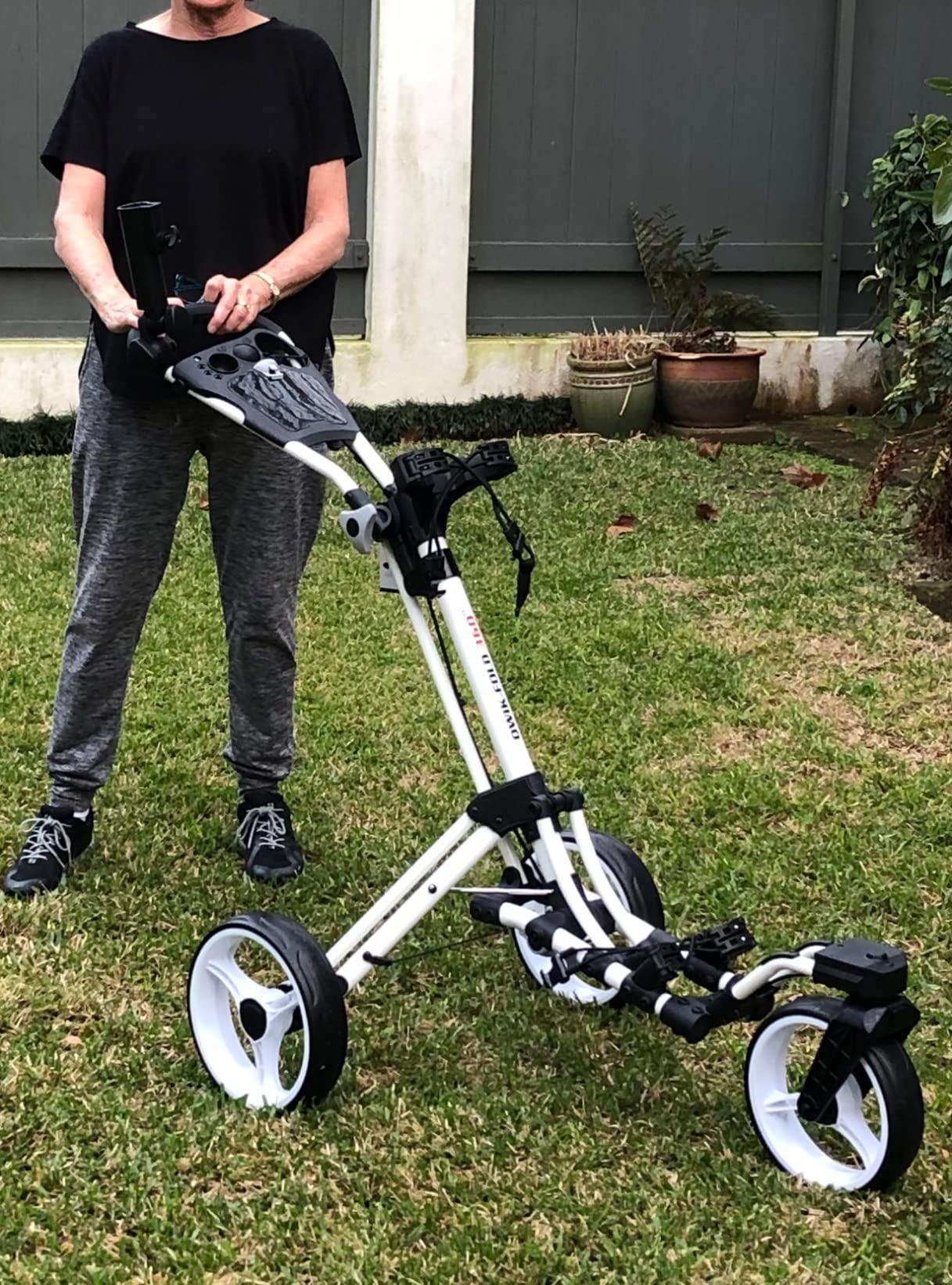 Qwik-Fold - 3-Wheel Golf Push Cart - 360 Degree Swivel Wheel | 1-Second Fold Design, Locking-Track Steering For Tight Turns, Aircraft-Grade Aluminum Frame, Foot Brake customer photo 1