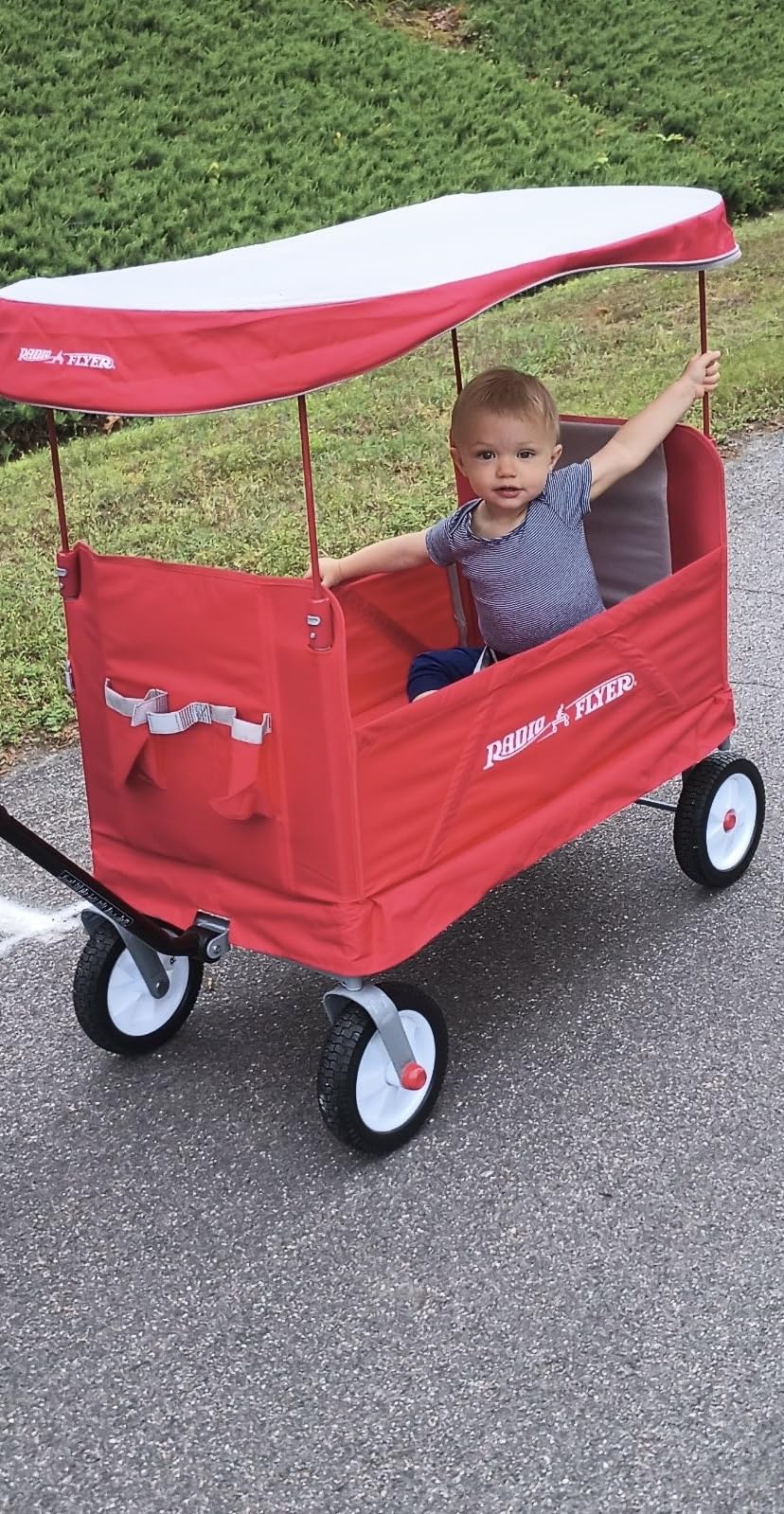 Radio Flyer 3-in-1 Off-Road EZ Fold Wagon with Canopy, for Kids 1.5+, 3-in-1 Push or Pull, with Bench Mode, One Hand Flat Fold, Off-Road Tires, DuraClean Fabric, Seat Belts, Stroller Wagon for Kids customer photo 2