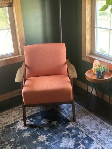 Lexicon Mid Century Modern Accent Chair with Walnut Wood Frame, Light Brown | Upholstered Living Room Lounge Arm Chair, Thick and Comfy Innerspring Seat Cushion, Linen-Look Fabric customer photo 2