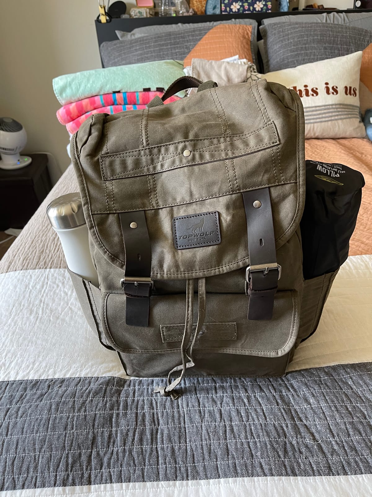 Waterproof Waxed Canvas Backpack for Men Travel Rucksack Leather Trimming (Green) One_Size customer photo 1