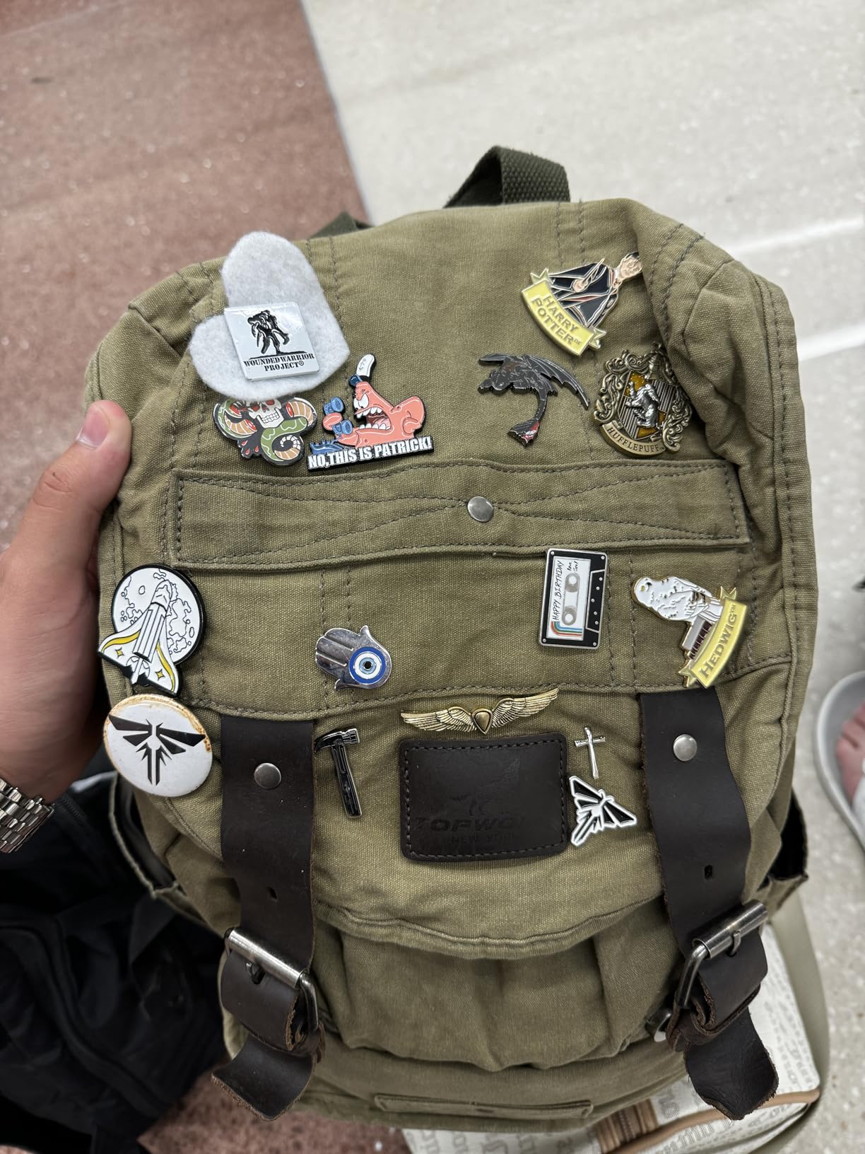 Waterproof Waxed Canvas Backpack for Men Travel Rucksack Leather Trimming (Green) One_Size customer photo 2