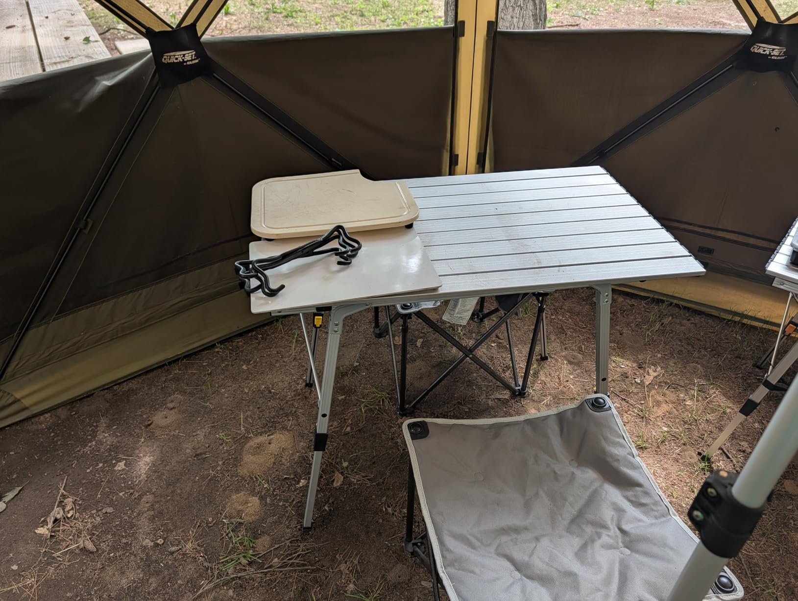 Portal Outdoor Folding Portable Picnic Camping Table with Adjustable Height Aluminum Roll Up Table Top Mesh Layer, Silver customer photo 2