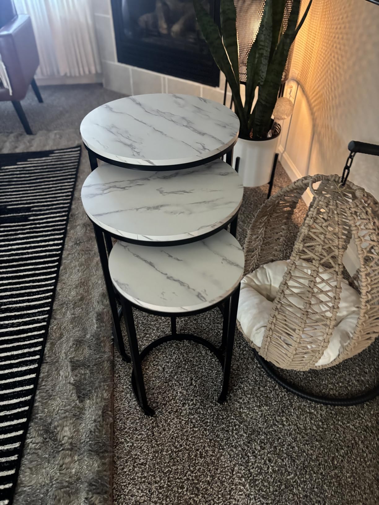 Lavish Home Round Nesting Tables Set of 3, Woodgrain-Look Top, Gray-Brown | 24.7