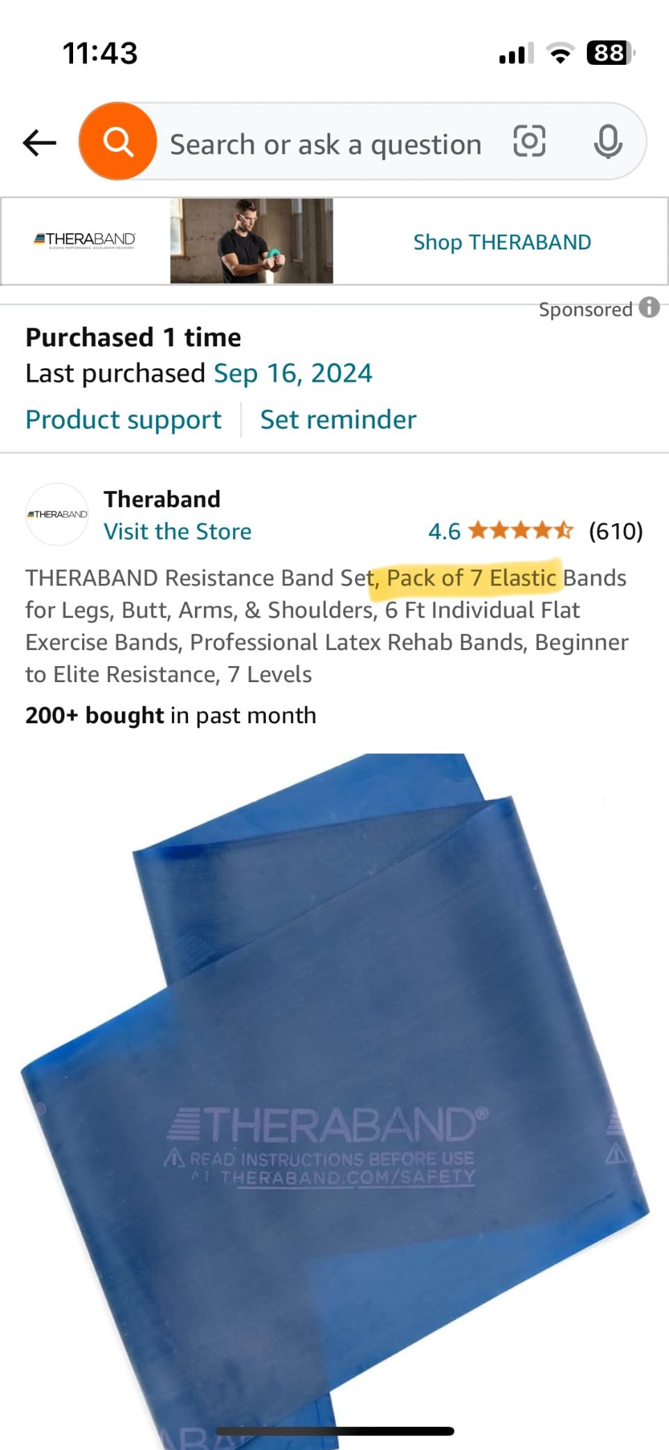 THERABAND Professional Latex Resistance Band Set, Pack of 7, 6 Ft | Professional TheraBand equipment for exercise, physical therapy, fitness and at-home workouts customer photo 2