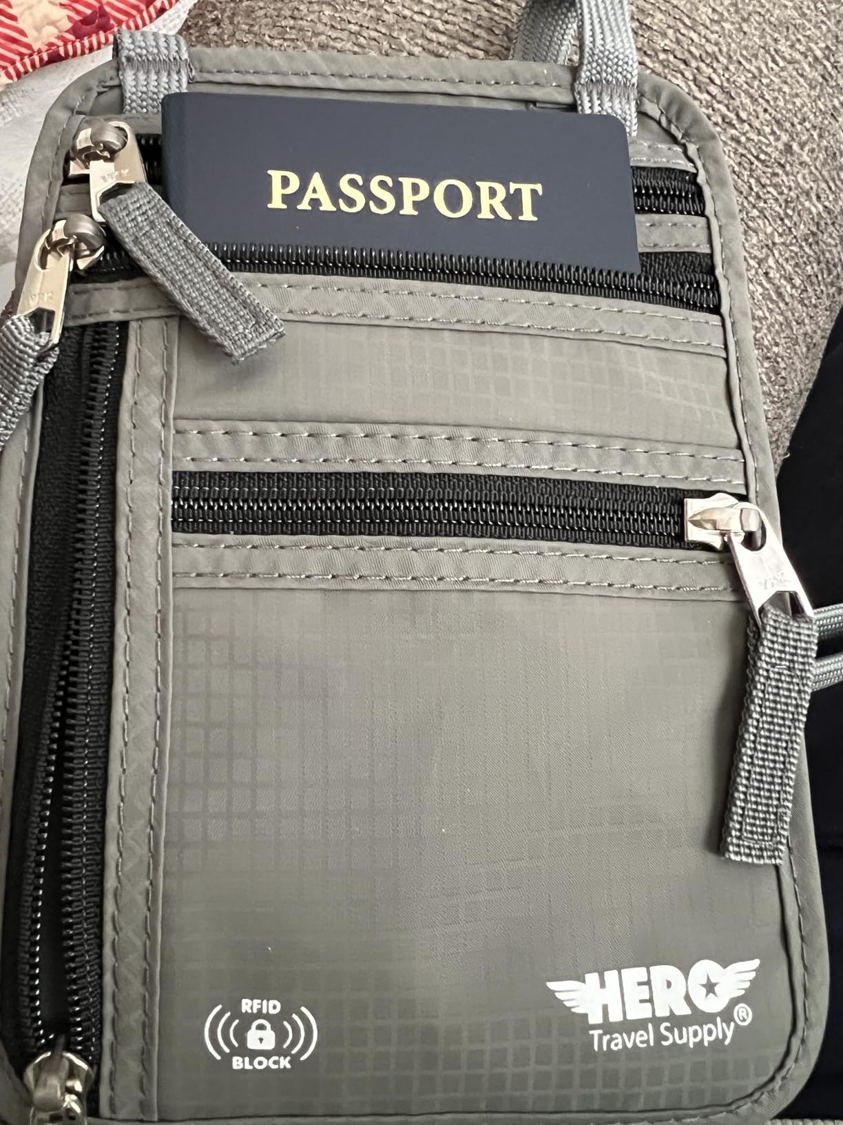 HERO Neck Wallet - RFID Blocking Passport Holder, Easy to Conceal Travel Pouch (Army Grey) customer photo 2