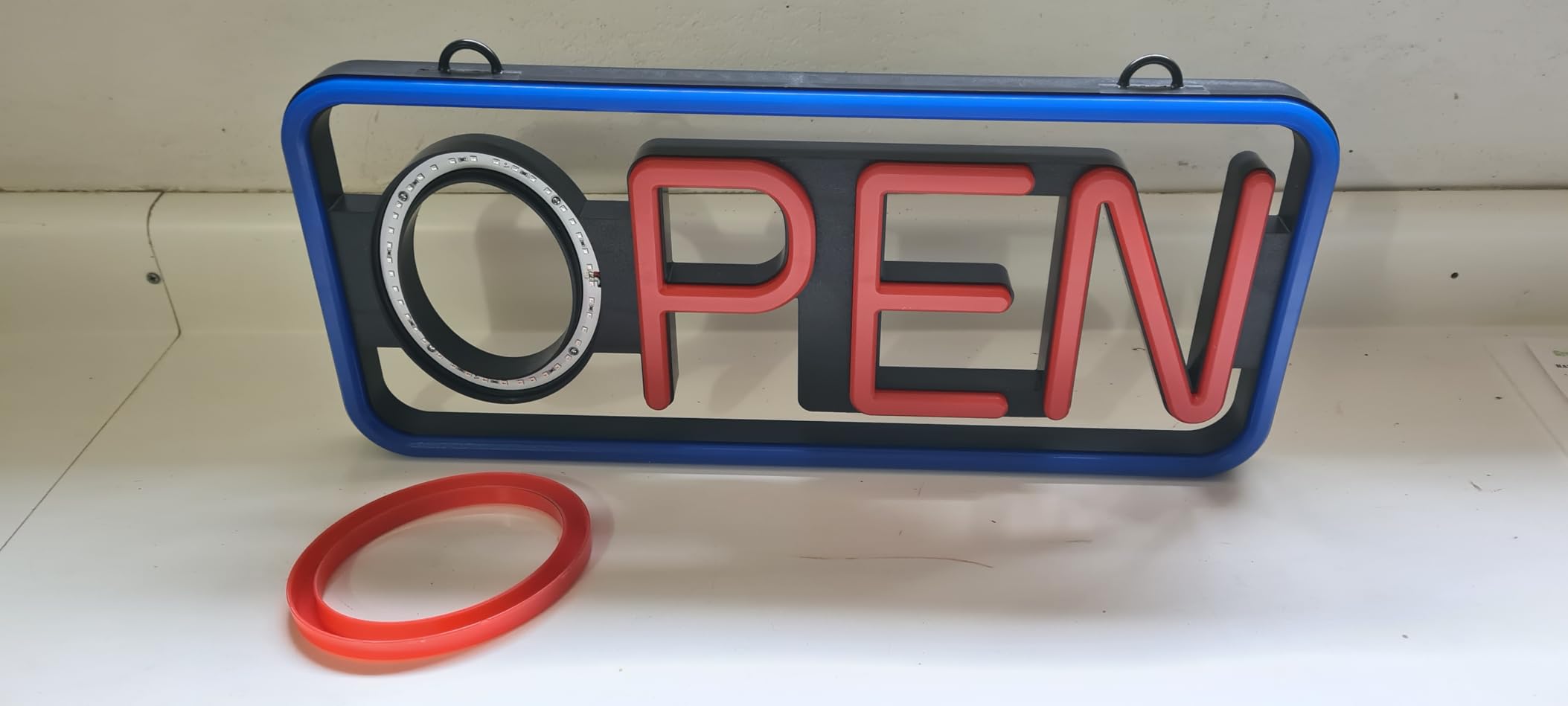 BritTech 21'' x 10'' Ultra Bright LED Neon Open Sign - Remote Controlled - Blue/Red - Get Your Business Seen Day or Night customer photo 1