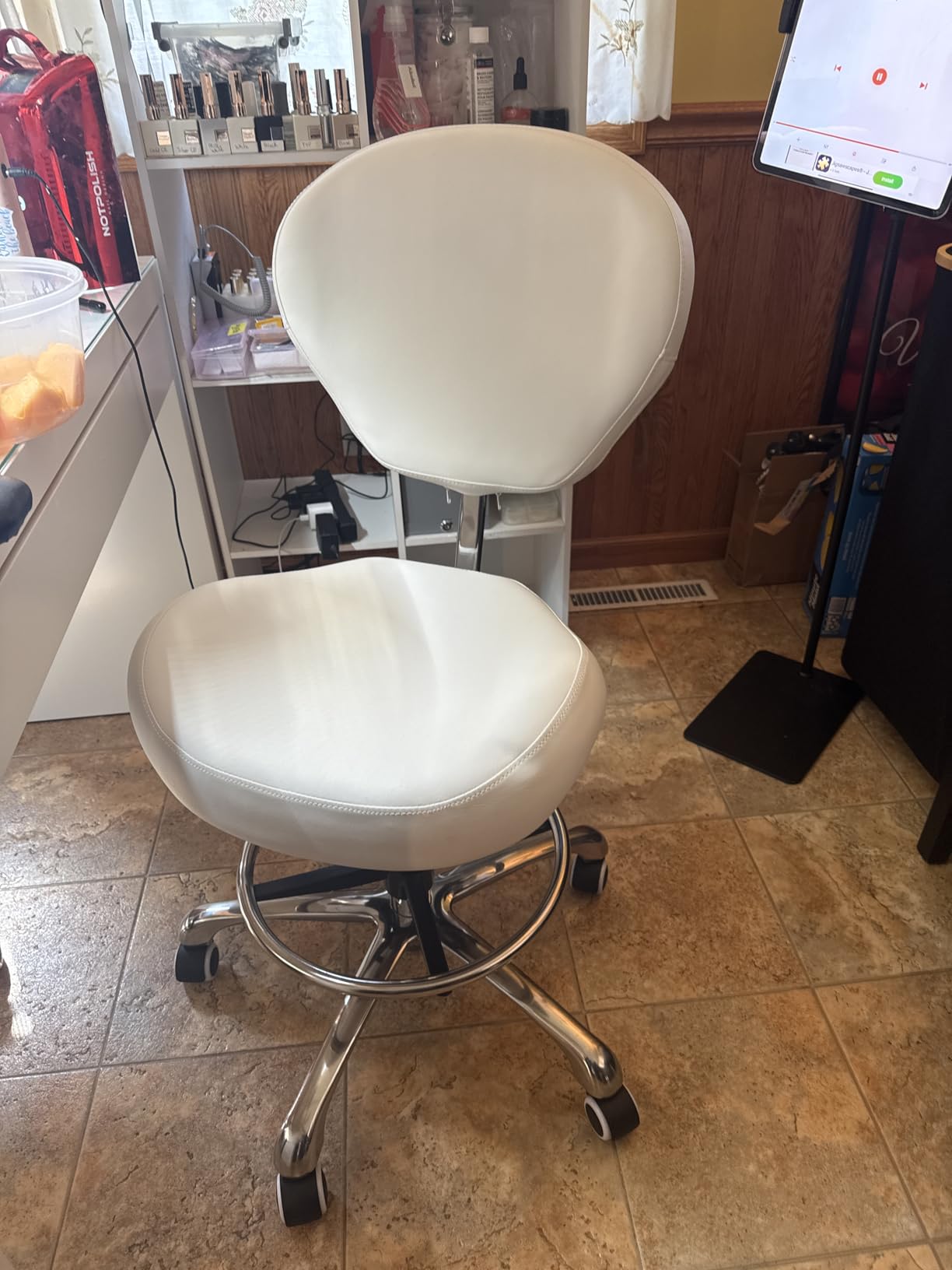 Kaleurrier Adjustable Stool Drafting Chairs: Tall Office Chair for Standing Desk with Backrest & Foot Rest - Ergonomic Drafting Stools with Rolling Wheels for Shop Studio Dental Salon Home(Black) customer photo 1